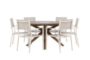 Venture Home Rosario spisebord- Teak Ø140 +Copacabana Stacking stol - Beige/Beige _6