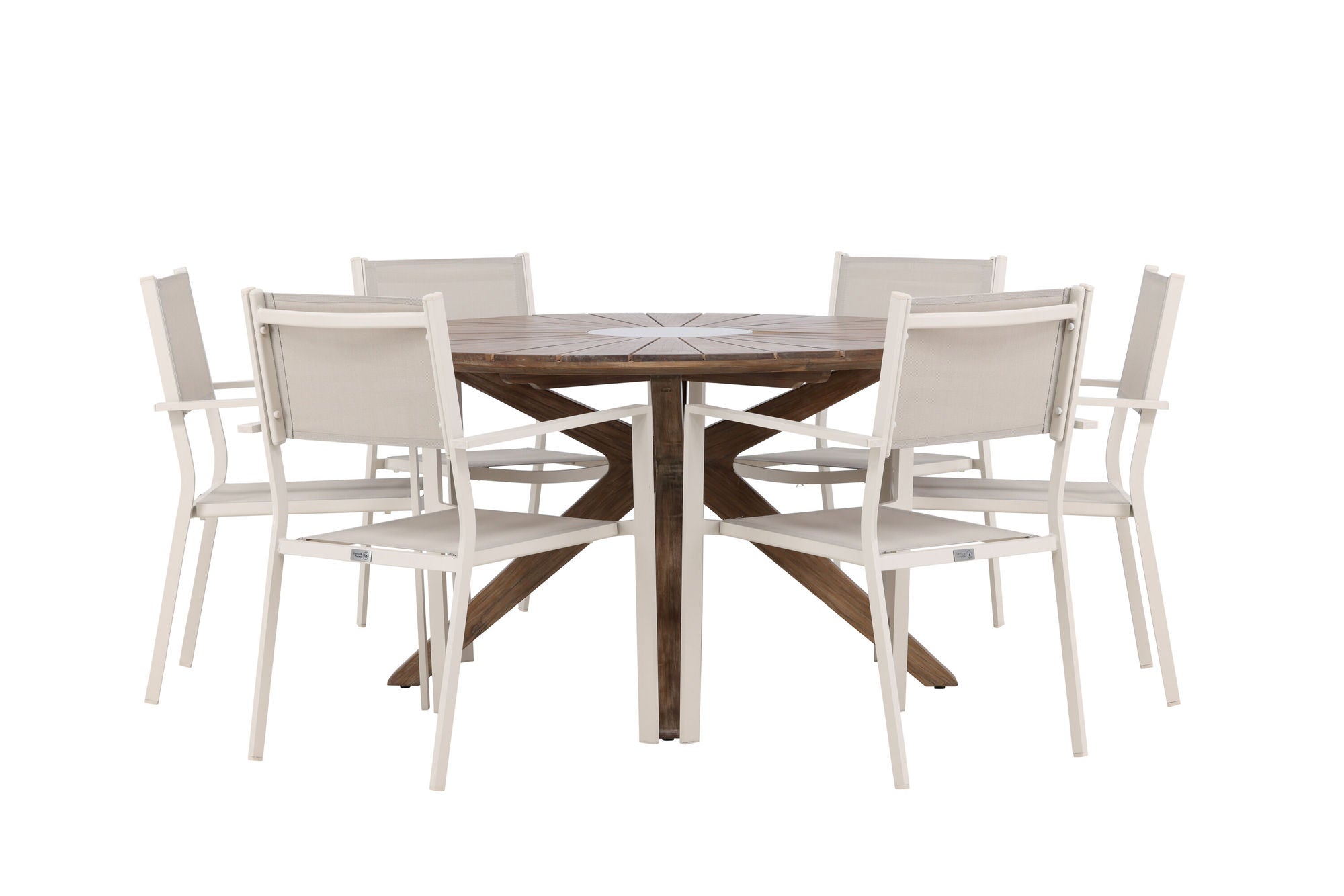 Venture Home Rosario spisebord- Teak Ø140 +Copacabana Stacking stol - Beige/Beige _6