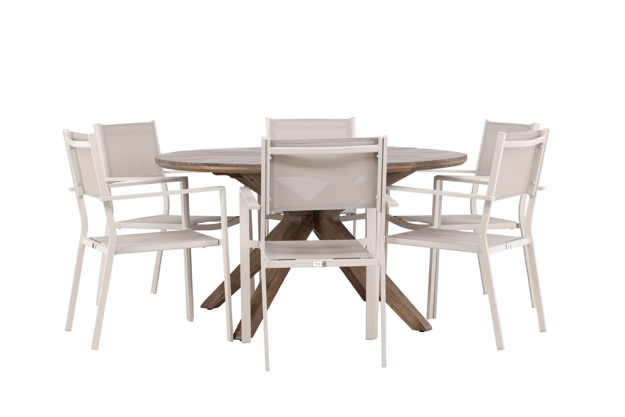 Venture Home Rosario spisebord- Teak Ø140 +Copacabana Stacking stol - Beige/Beige _6