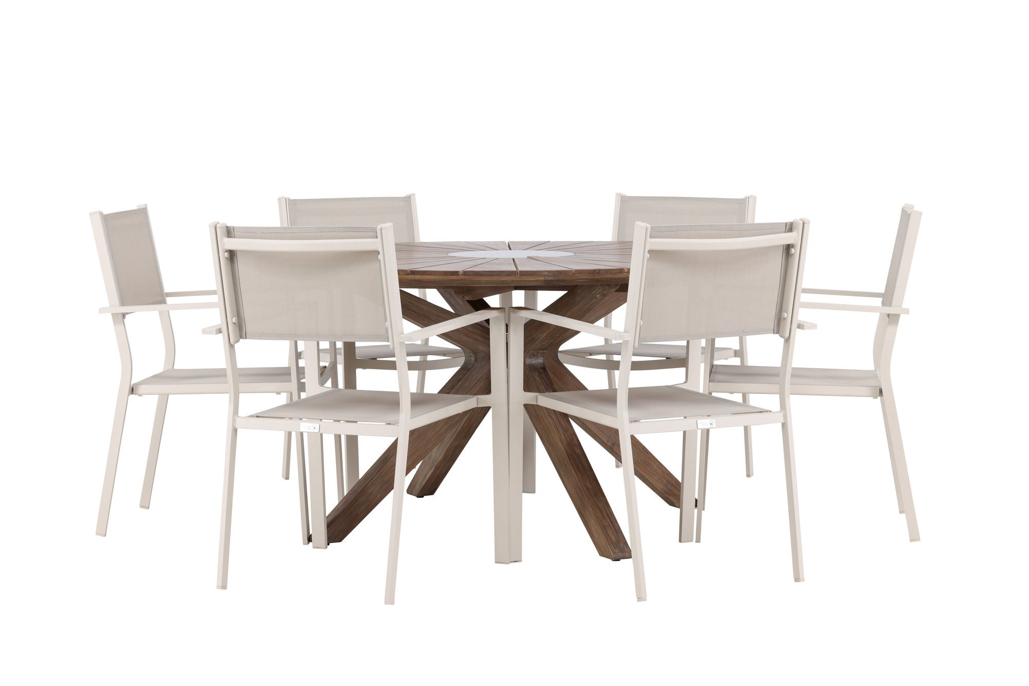 Venture Home Rosario spisebord- Teak Ø140 +Copacabana Stacking stol - Beige/Beige _6