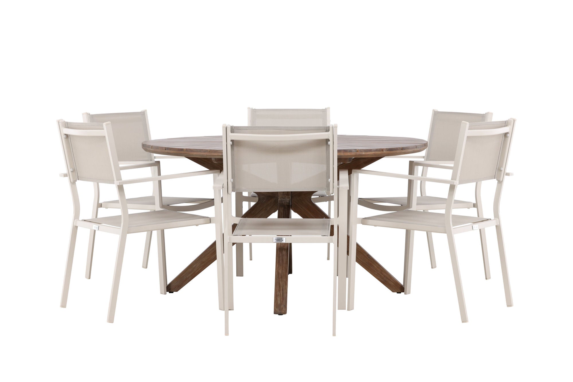 Venture Home Rosario spisebord- Teak Ø140 +Copacabana Stacking stol - Beige/Beige _6