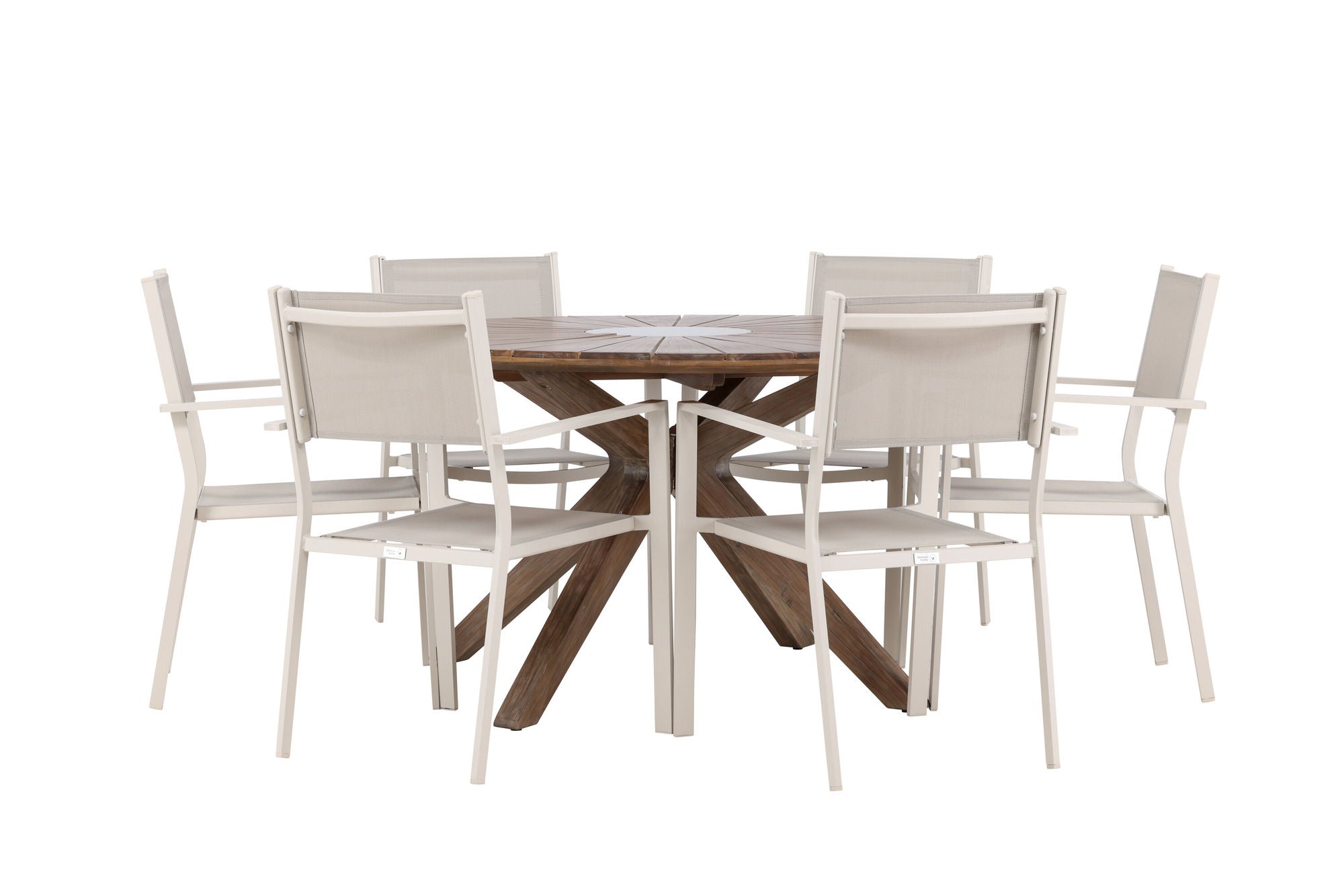 Venture Home Rosario spisebord- Teak Ø140 +Copacabana Stacking stol - Beige/Beige _6