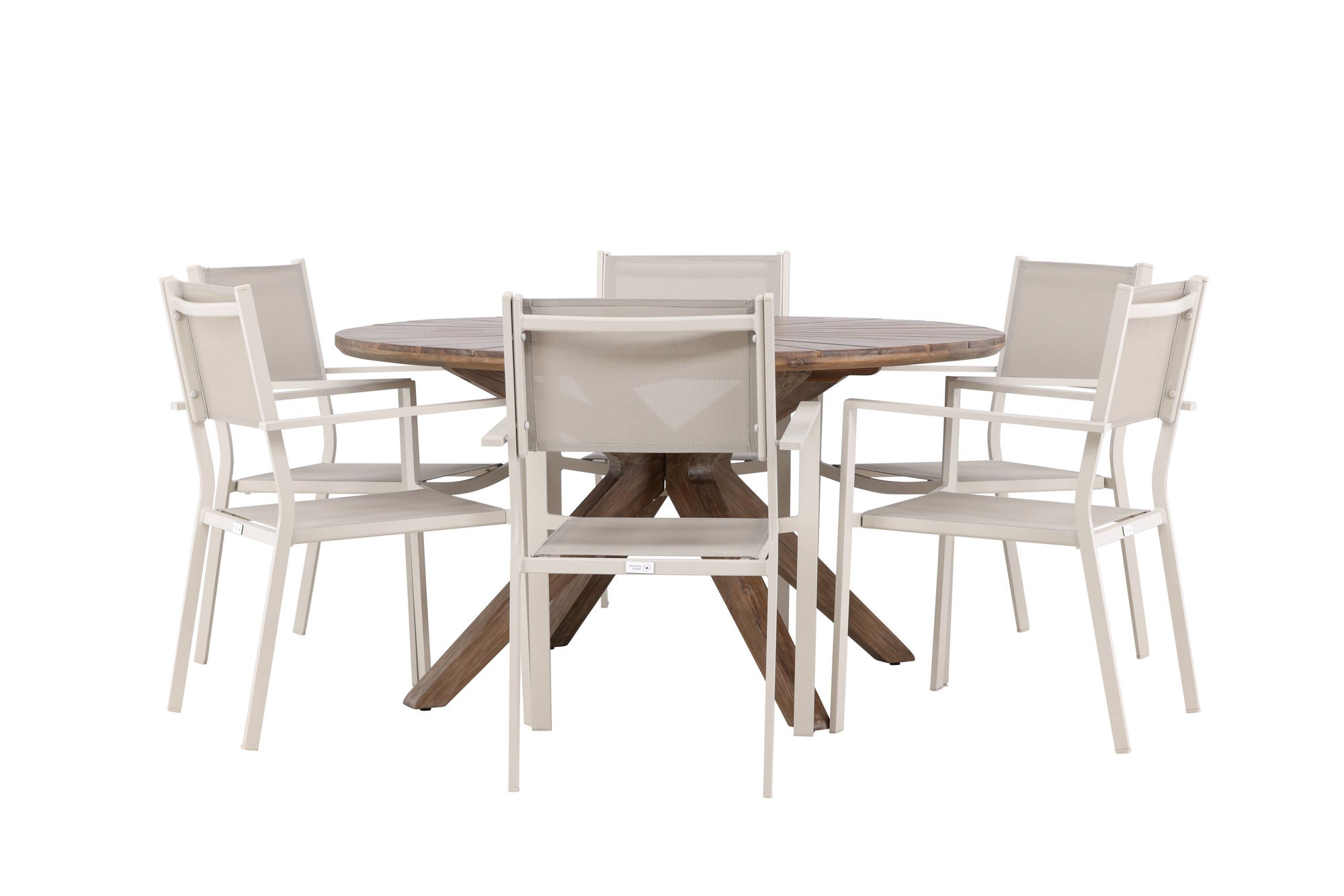 Venture Home Rosario spisebord- Teak Ø140 +Copacabana Stacking stol - Beige/Beige _6