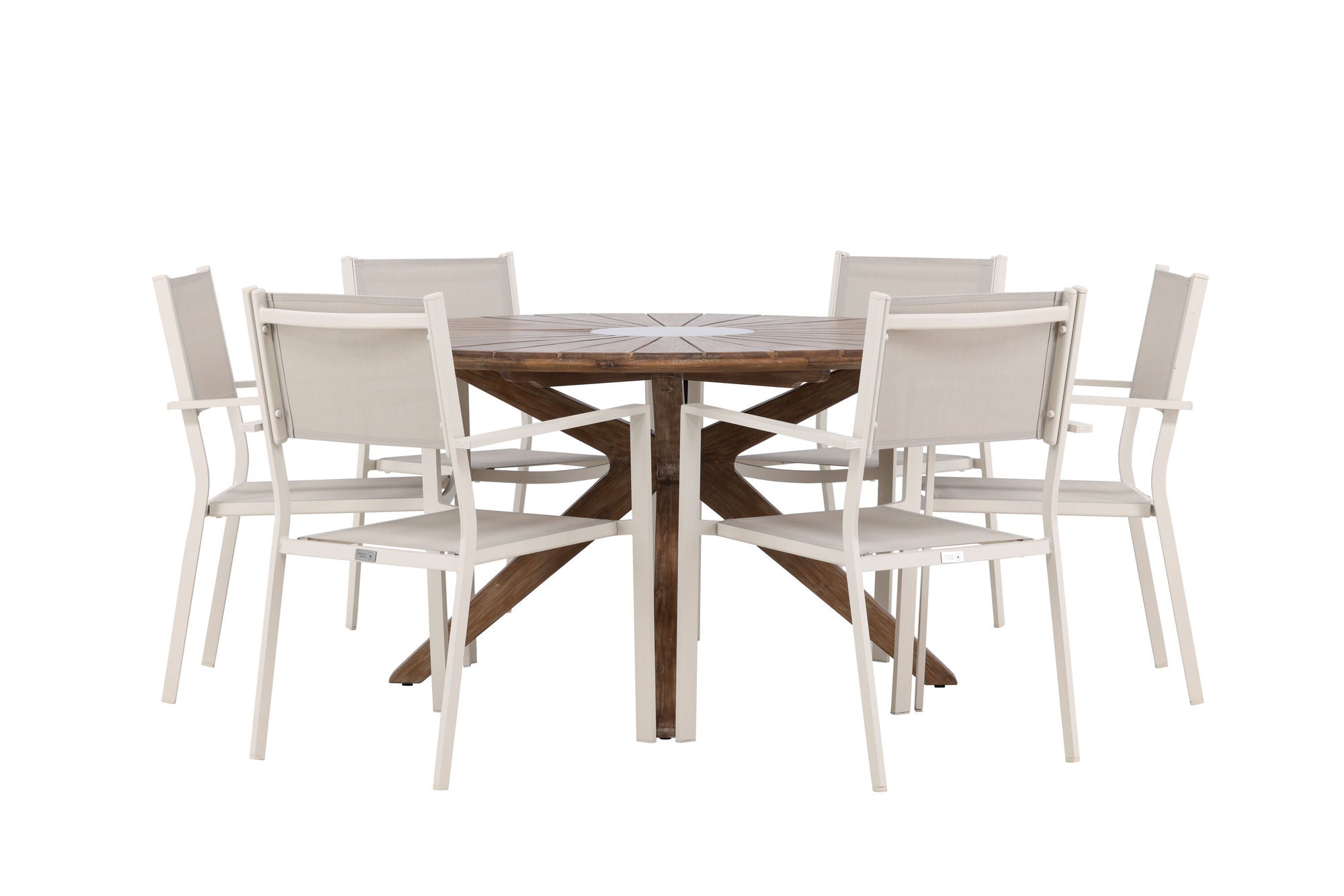 Venture Home Rosario spisebord- Teak Ø140 +Copacabana Stacking stol - Beige/Beige _6
