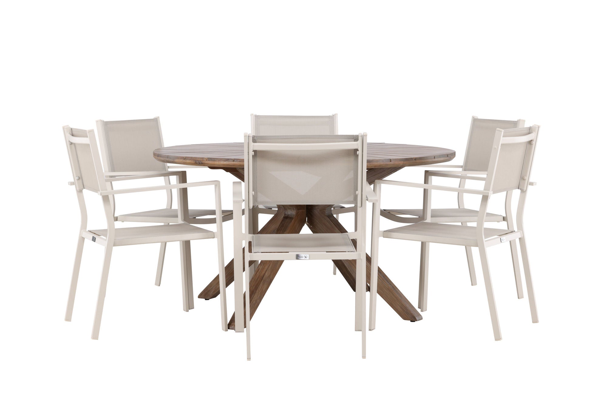 Venture Home Rosario spisebord- Teak Ø140 +Copacabana Stacking stol - Beige/Beige _6