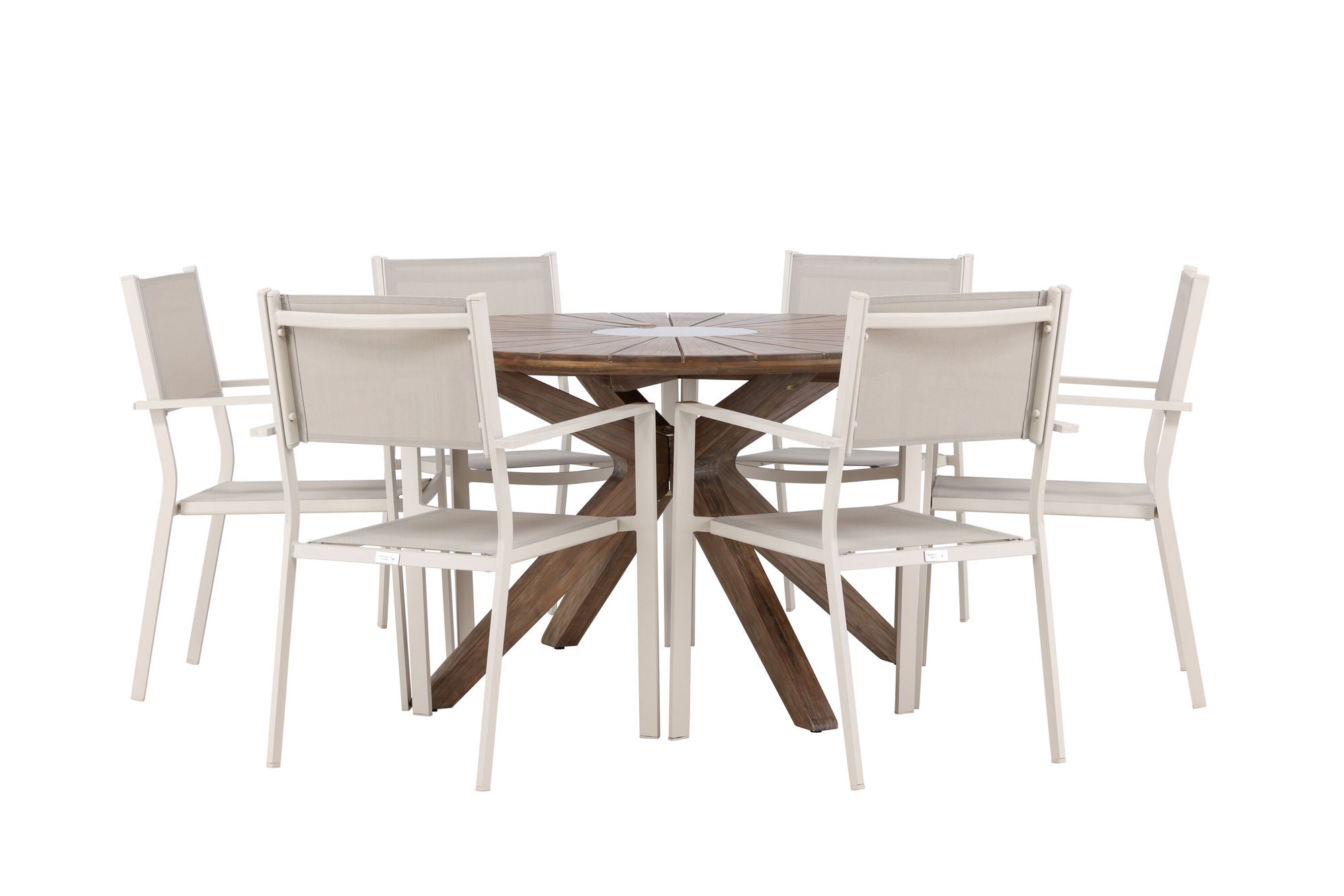 Venture Home Rosario spisebord- Teak Ø140 +Copacabana Stacking stol - Beige/Beige _6