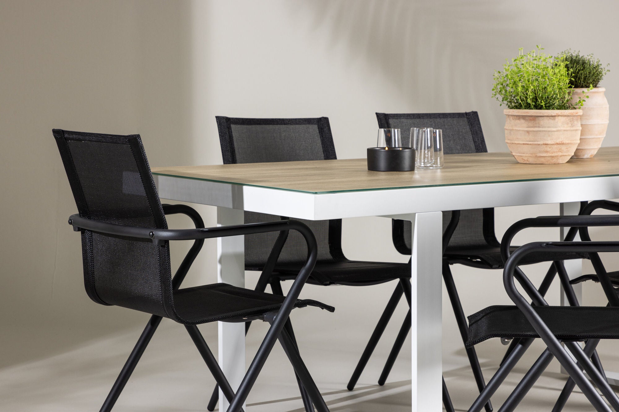 Venture Home Merlo spisebord - White/Whitewash +Alina Spisebordsstol - Black Alu / Black Textilene _6