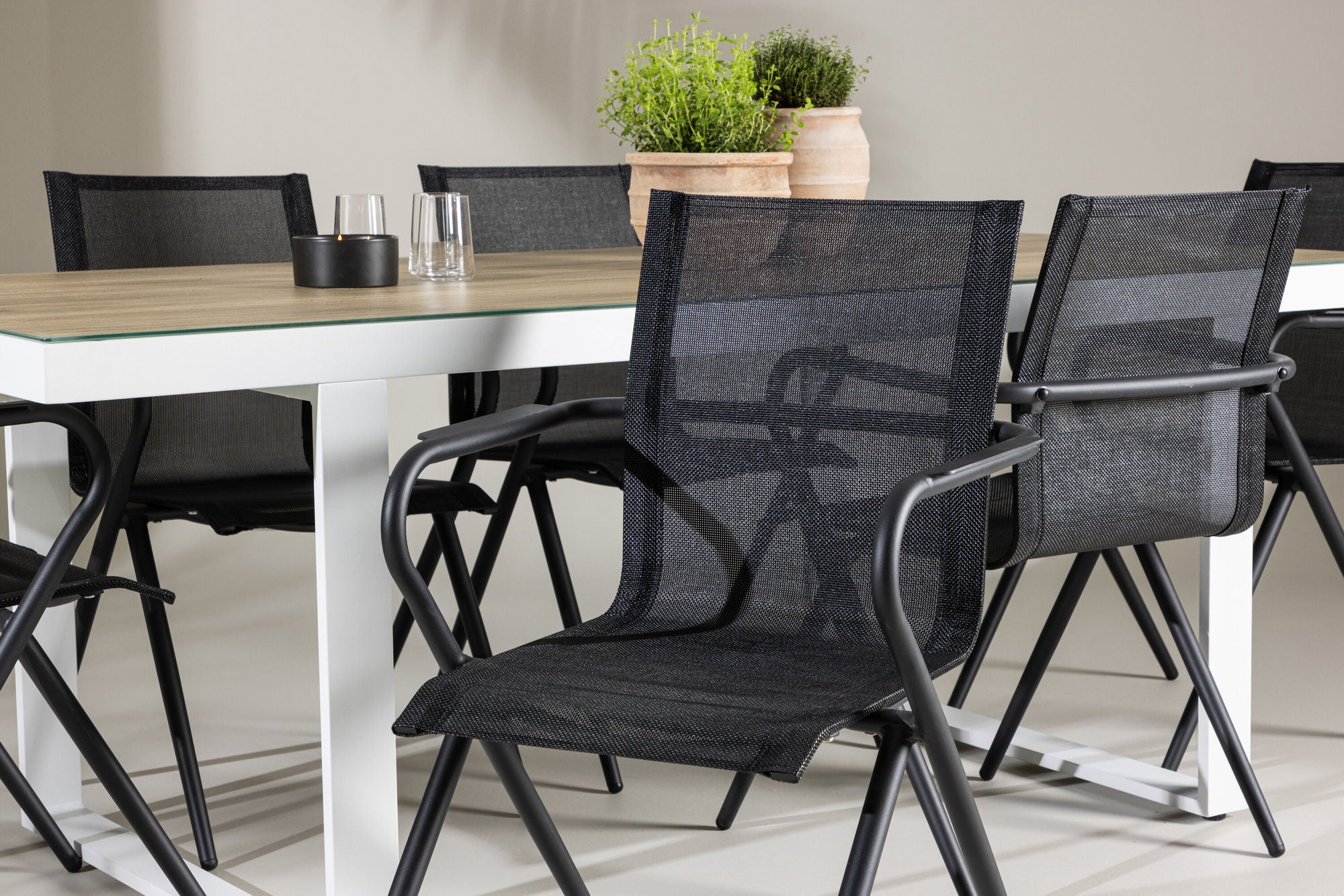 Venture Home Merlo spisebord - White/Whitewash +Alina Spisebordsstol - Black Alu / Black Textilene _6