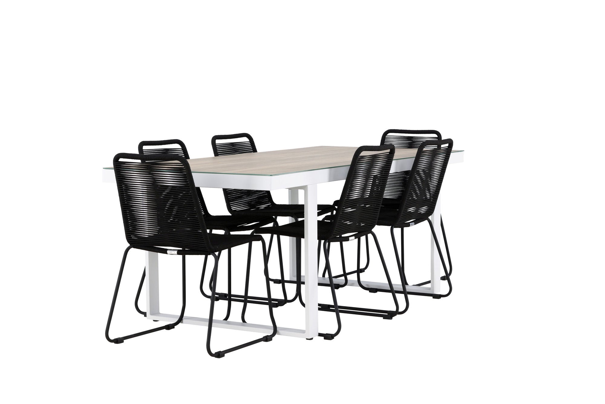 Venture Home Merlo spisebord - White/Whitewash +Lindos Stacking stol - Black Alu / Black Rope _6