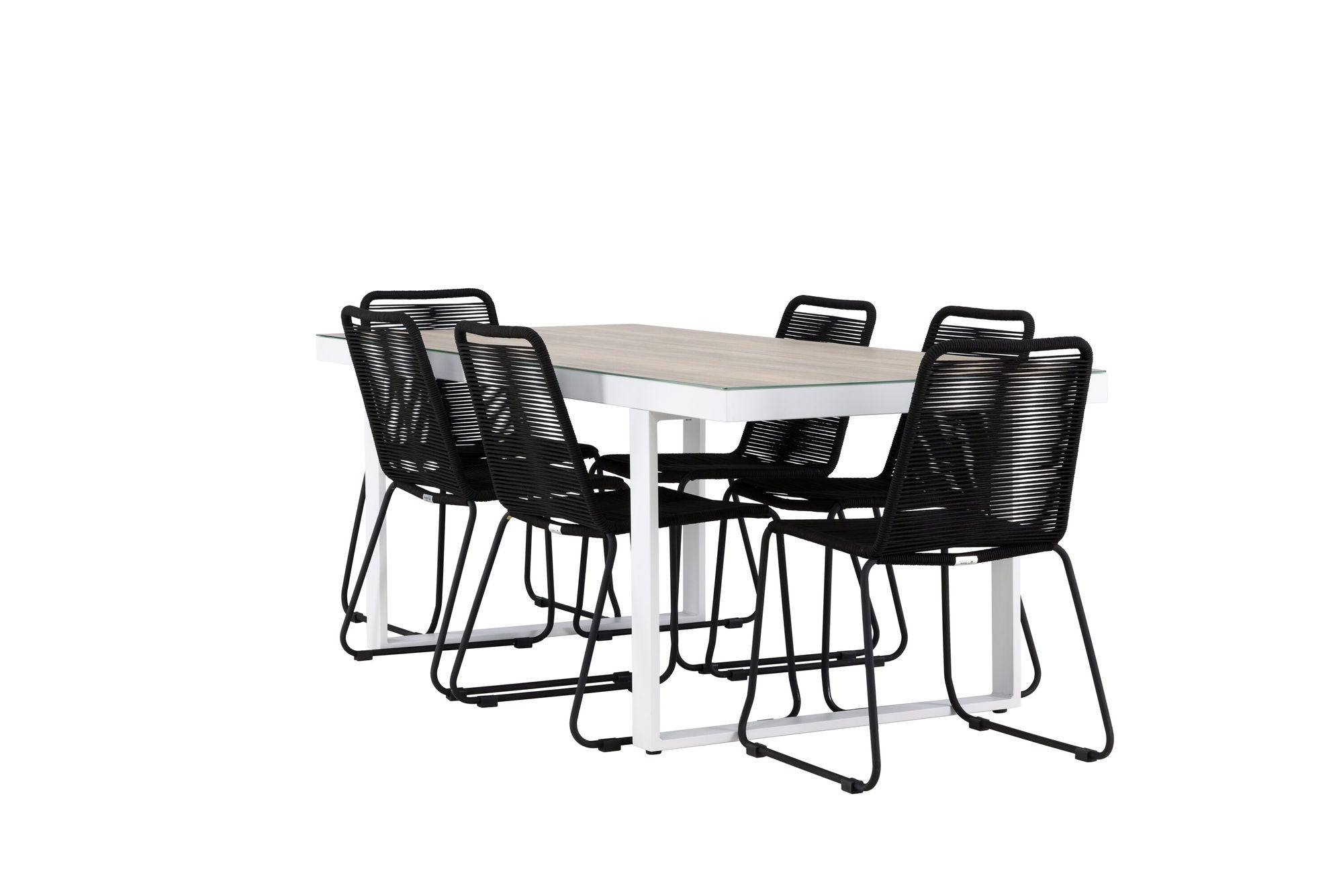 Venture Home Merlo spisebord - White/Whitewash +Lindos Stacking stol - Black Alu / Black Rope _6