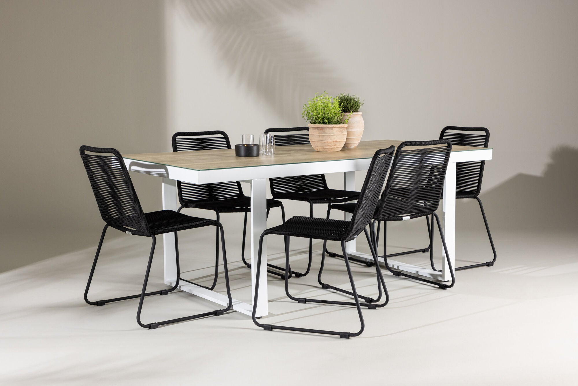 Venture Home Merlo spisebord - White/Whitewash +Lindos Stacking stol - Black Alu / Black Rope _6