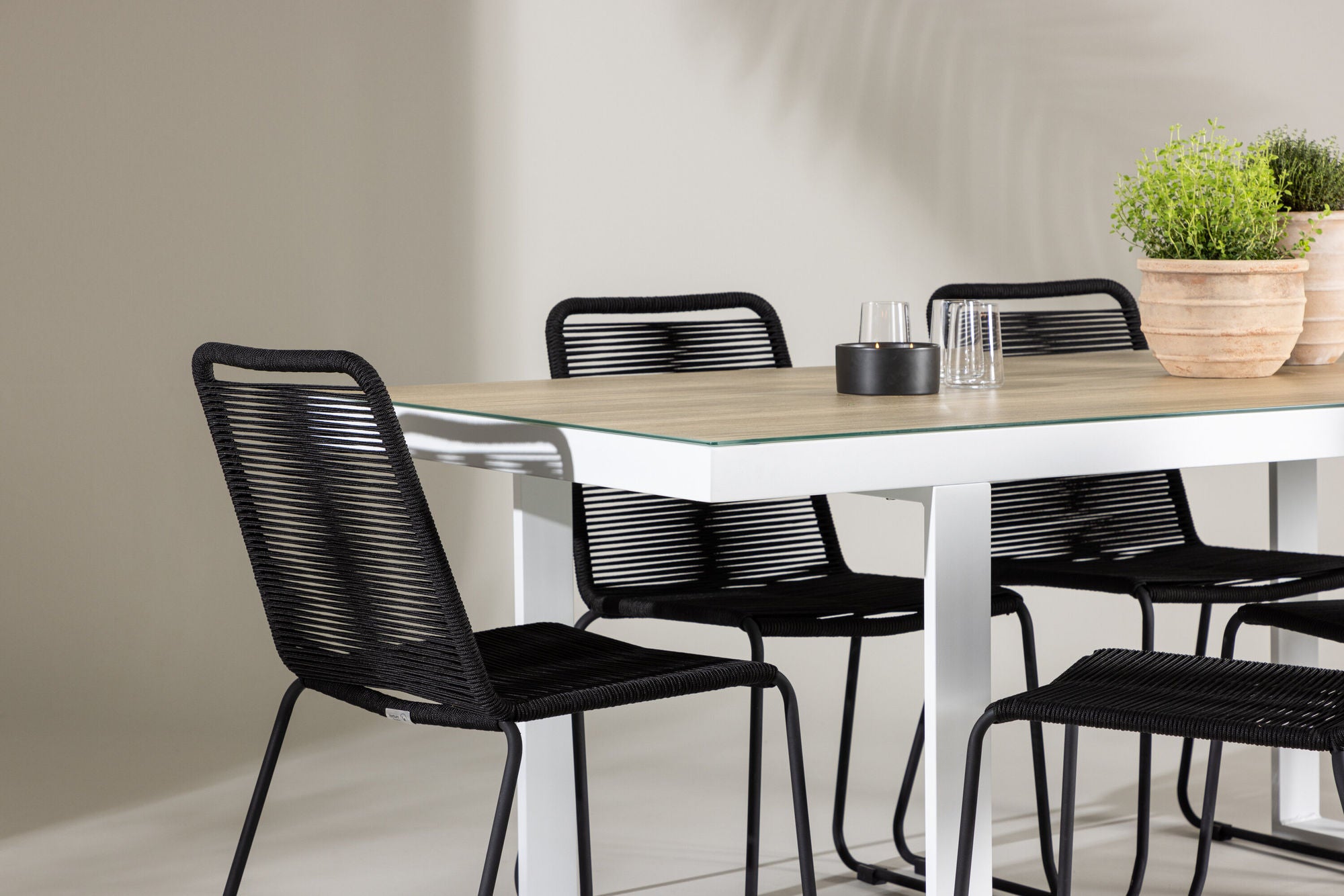 Venture Home Merlo spisebord - White/Whitewash +Lindos Stacking stol - Black Alu / Black Rope _6