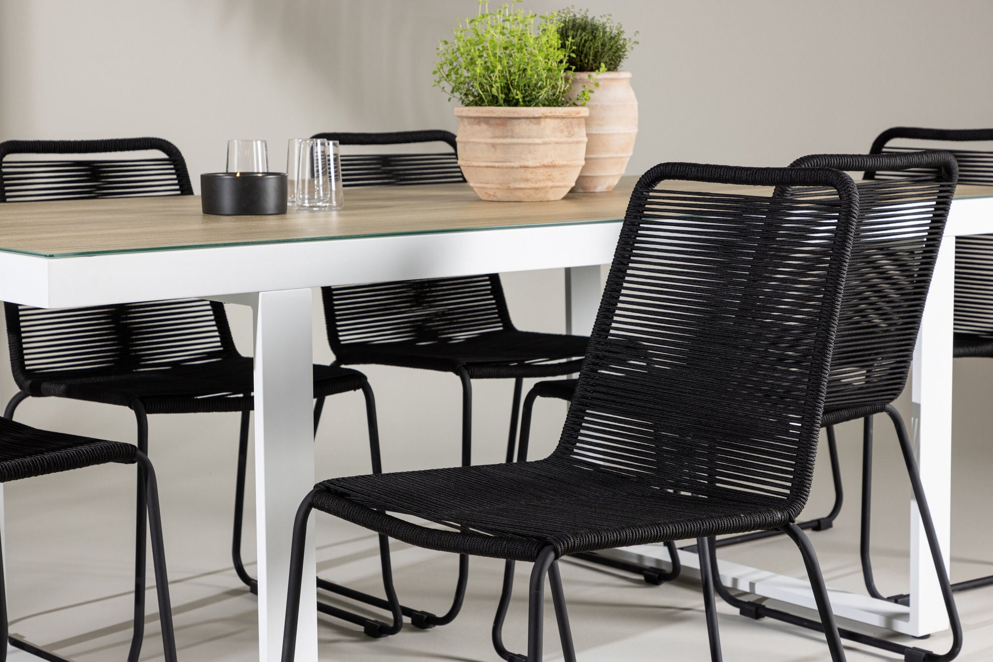 Venture Home Merlo spisebord - White/Whitewash +Lindos Stacking stol - Black Alu / Black Rope _6