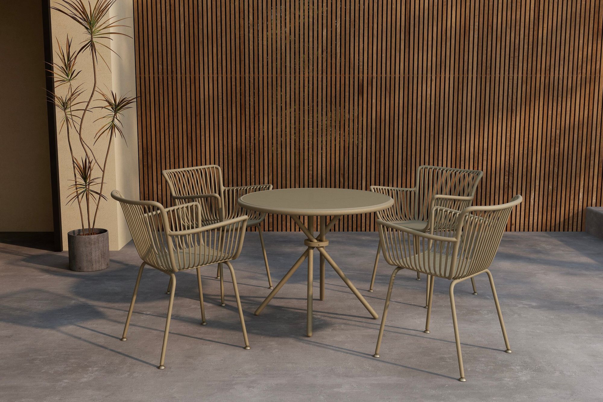 Venture Home Sifnos rund Dining Set 5 pcs - Beige / Beige
