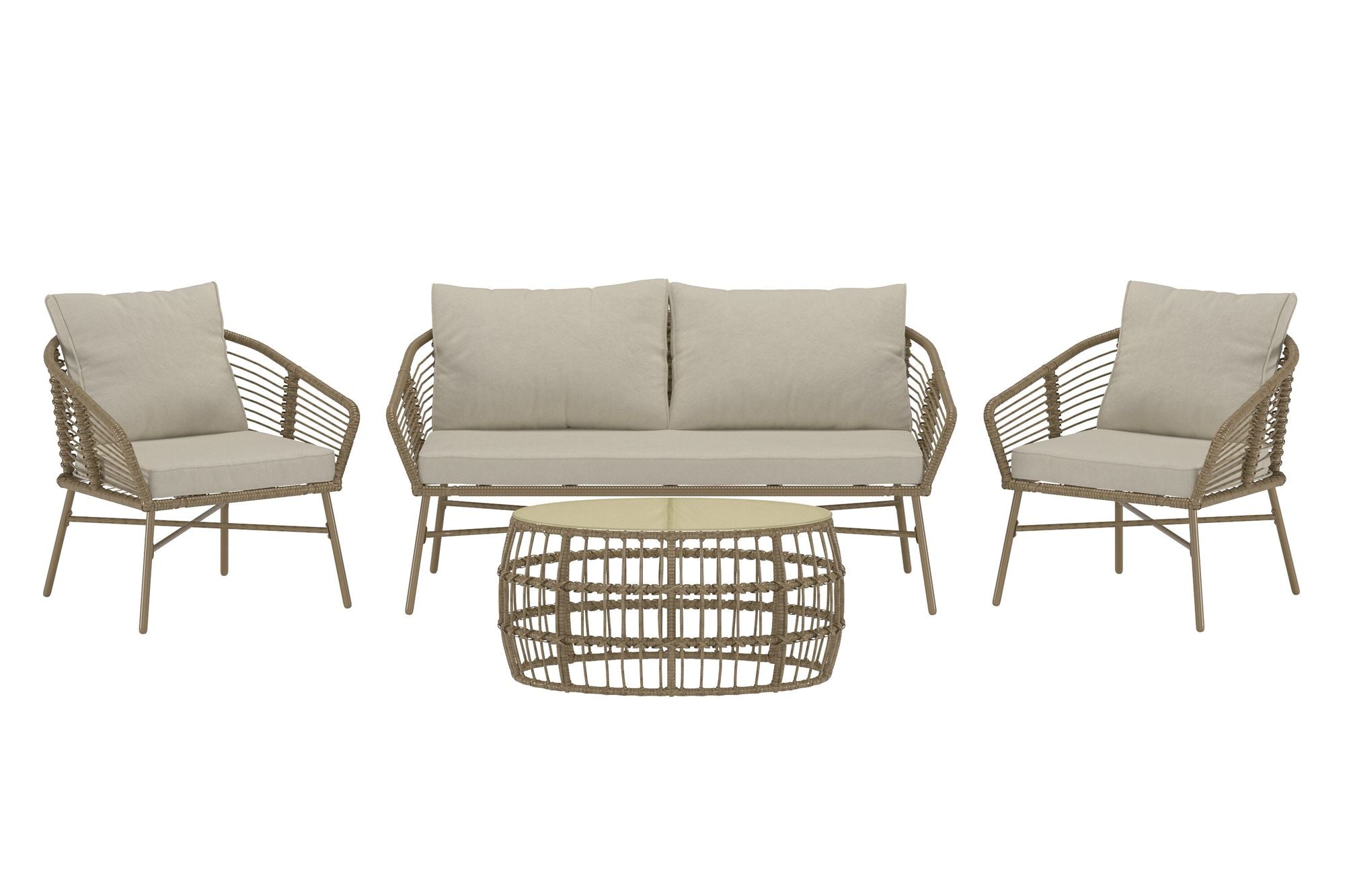 Venture Home Lipari Sofa Set - Brown Wicker / Beige Cushion