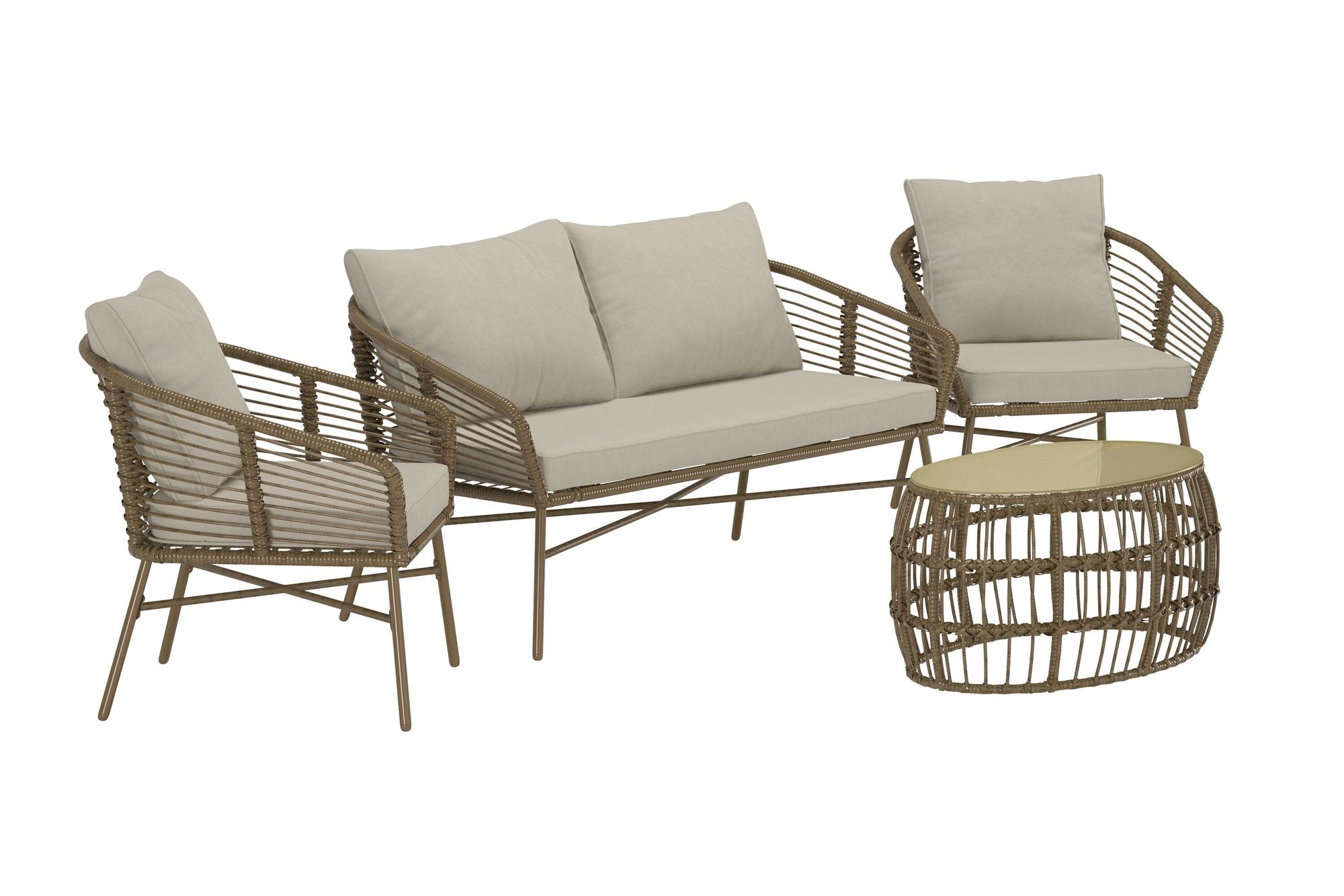Venture Home Lipari Sofa Set - Brown Wicker / Beige Cushion