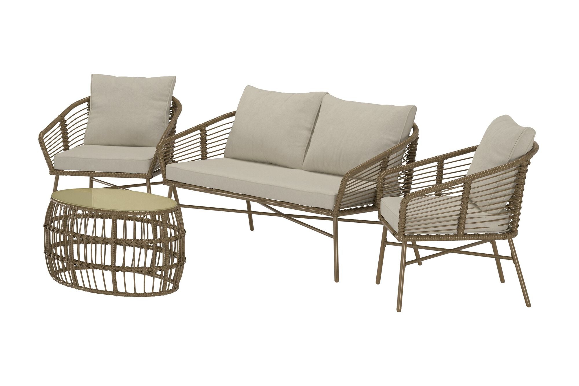 Venture Home Lipari Sofa Set - Brown Wicker / Beige Cushion