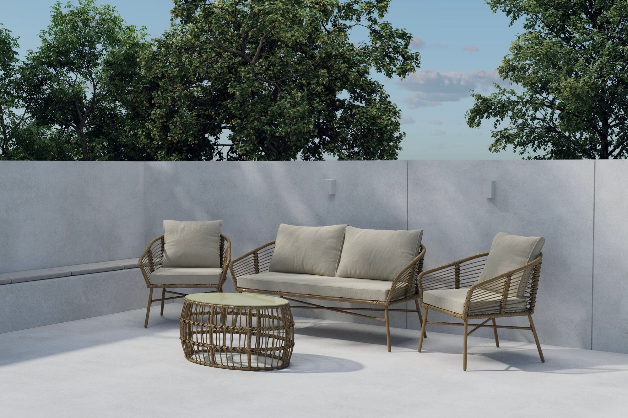 Venture Home Lipari Sofa Set - Brown Wicker / Beige Cushion