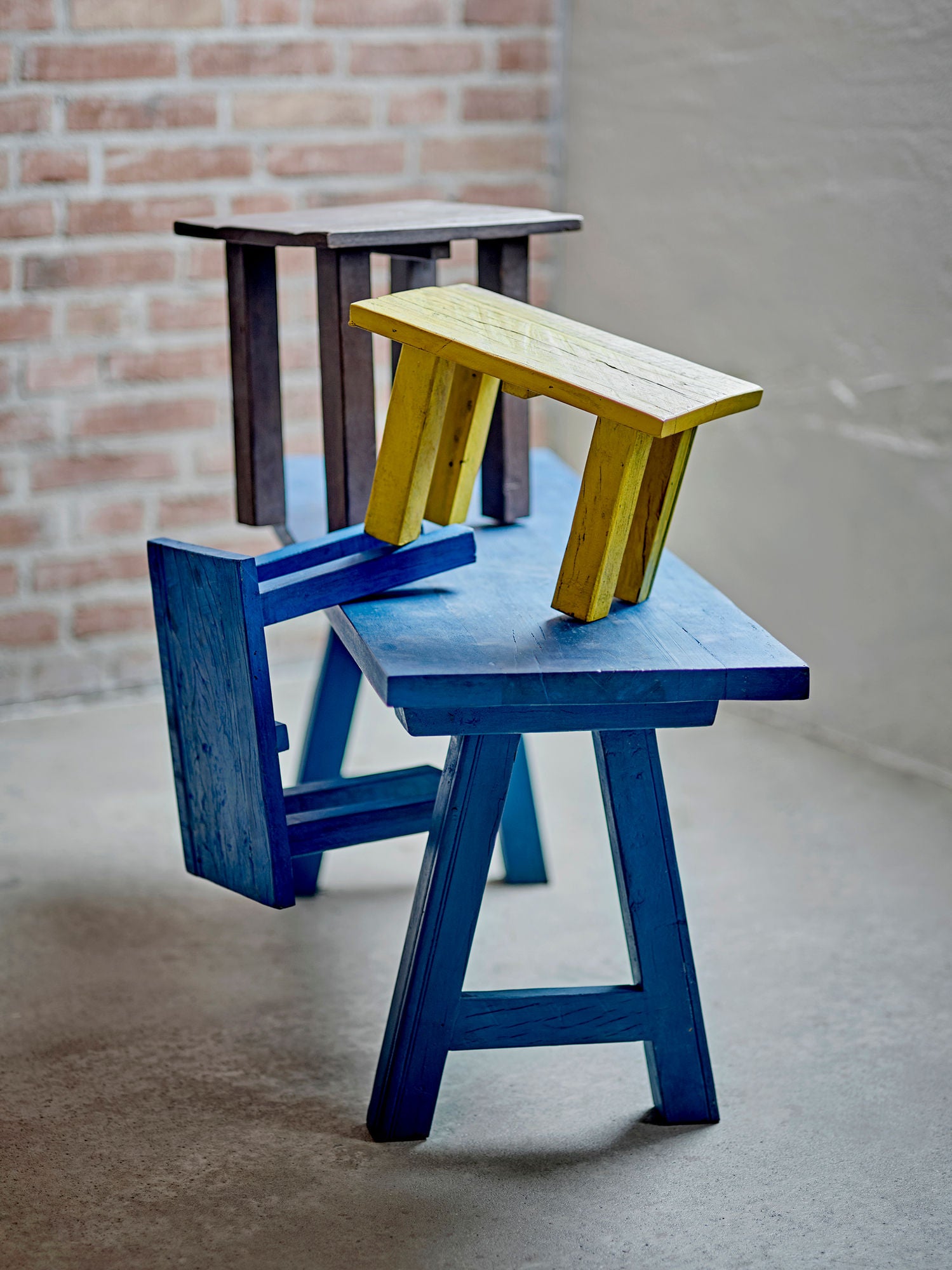 Creative Collection Porir Bænk, Blå, Genanvendt Træ