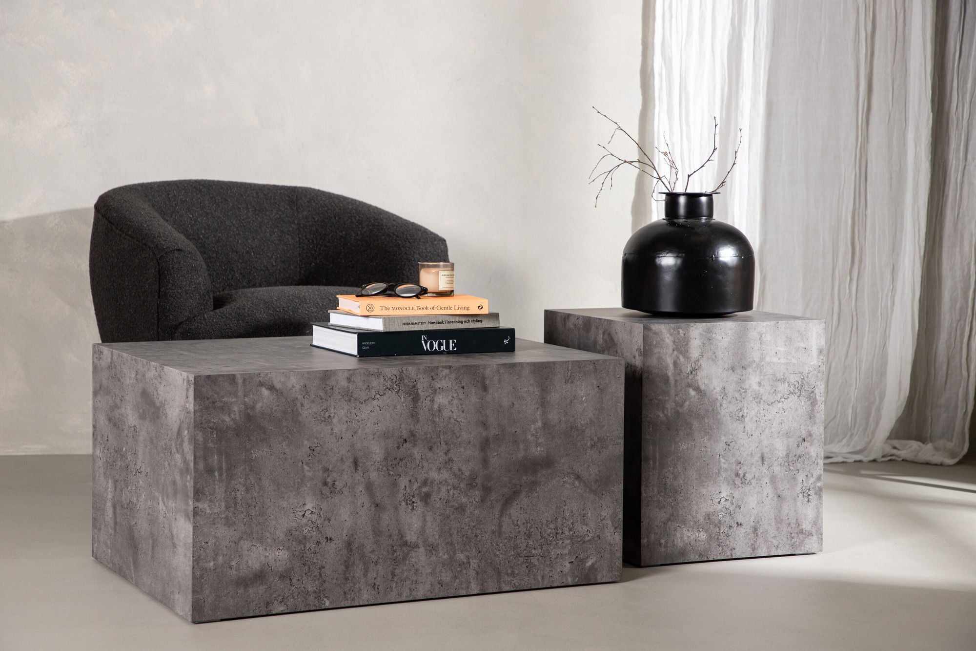 Venture Home York High Sofa bord - Grey / Marble look MDF +York Low Sofa bord - Grey / Marble look MDF _1