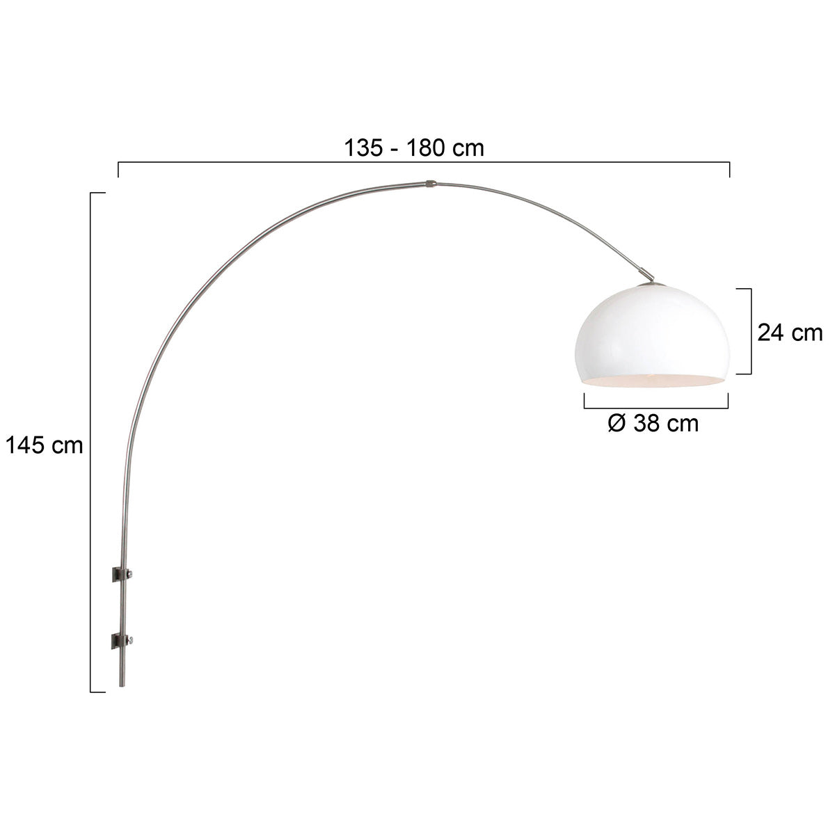 Boog væglampe Sparkled Light 8200ST stål med hvid plastkugleskærm