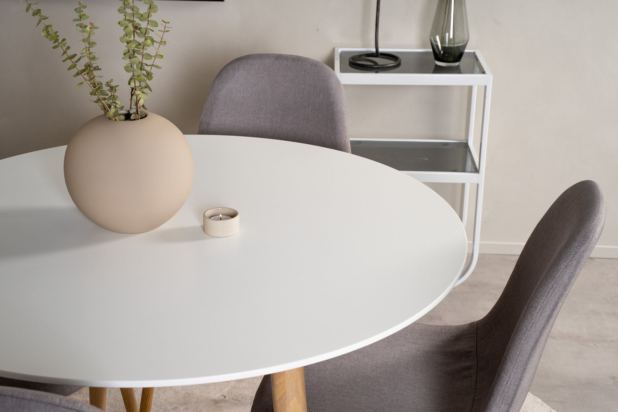 Venture Home Plaza Runt Matbord - Ek-Look / Vit - ø100*H75 +Polar Dining chair Oak legs / Grey Fabric _4