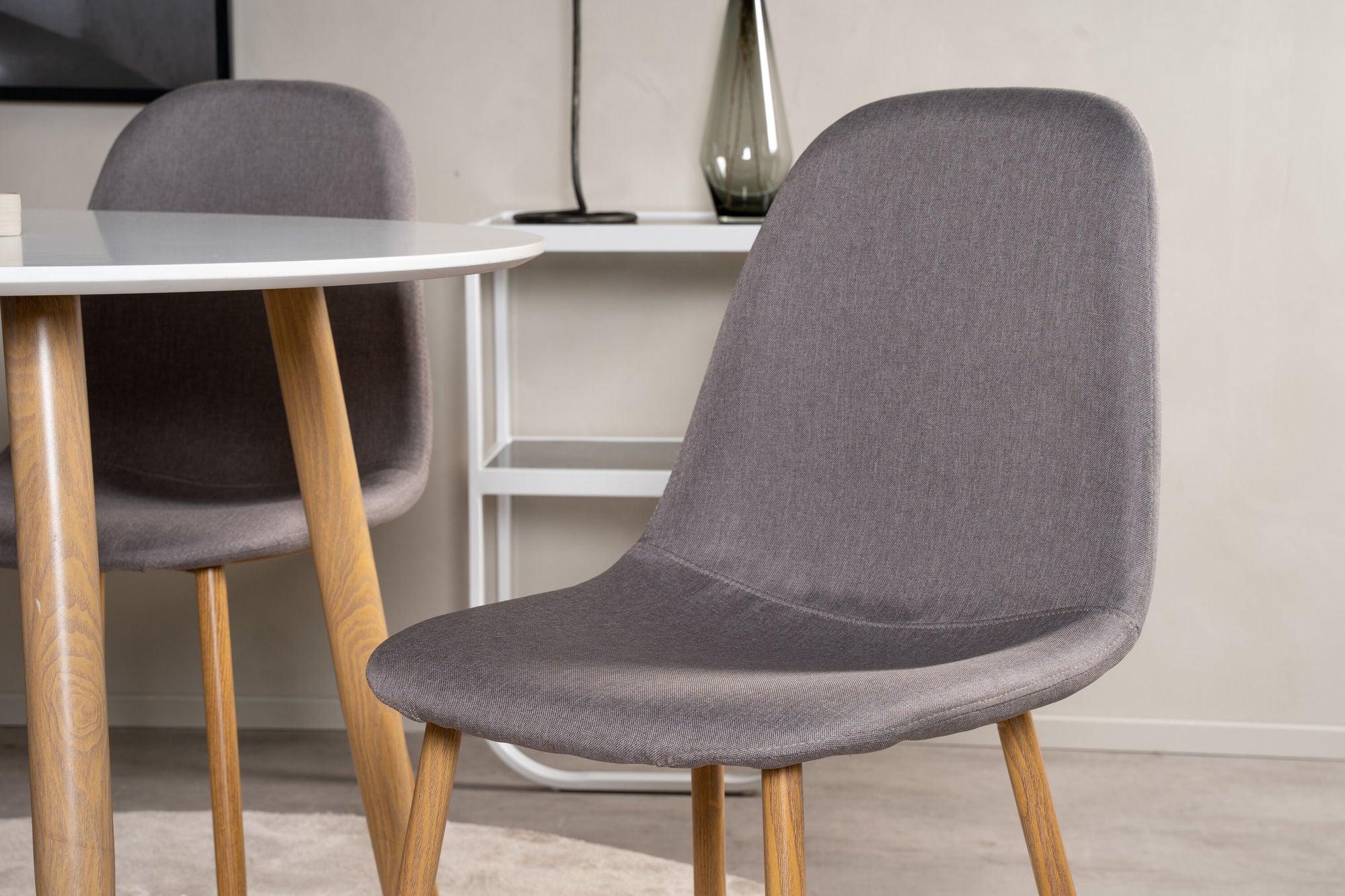 Venture Home Plaza Runt Matbord - Ek-Look / Vit - ø100*H75 +Polar Dining chair Oak legs / Grey Fabric _4