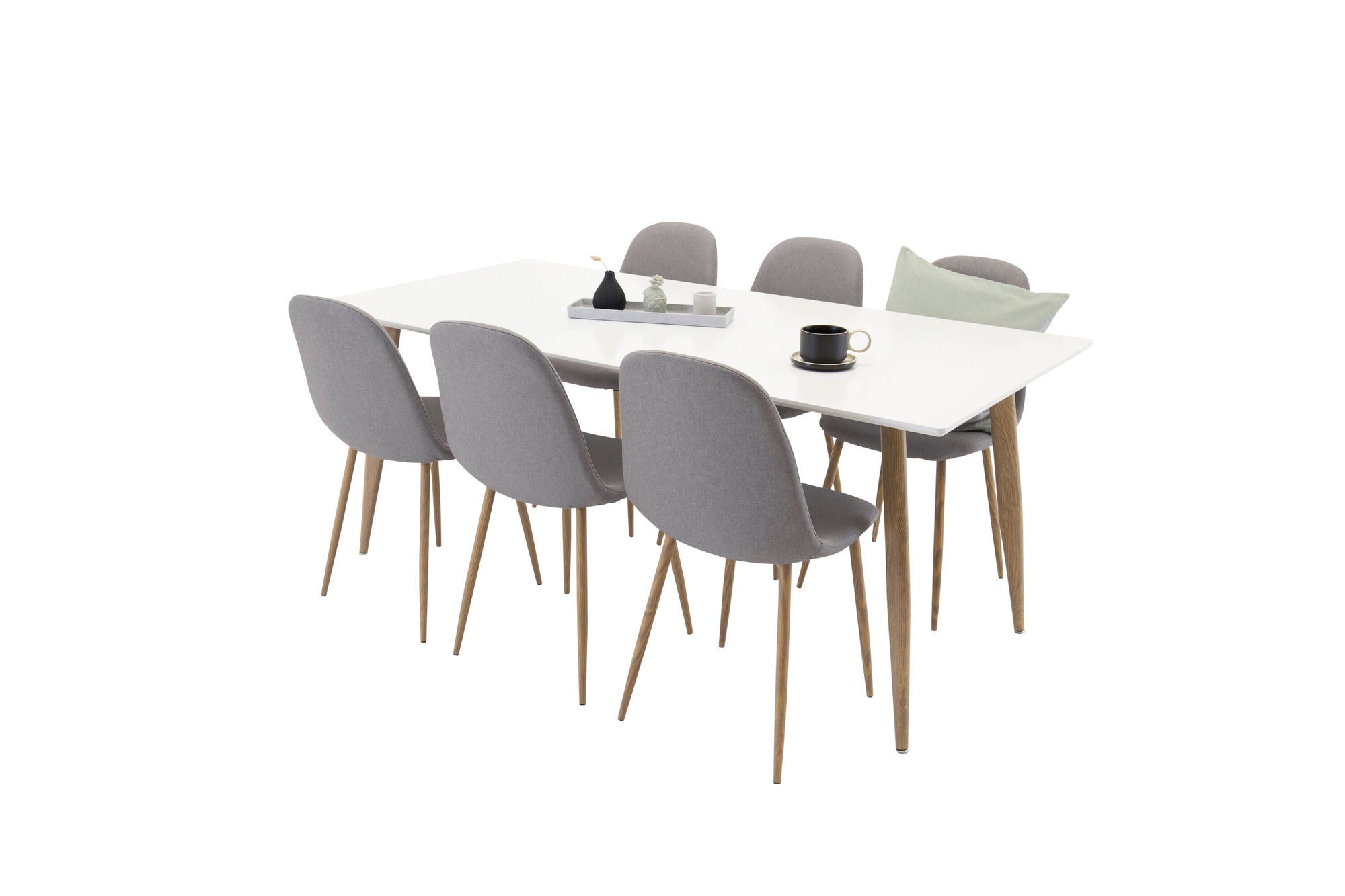 Venture Home Polar Matbord - Ek-Look / Vit- 180*90*H75 +Polar Dining chair Oak legs / Grey Fabric _6