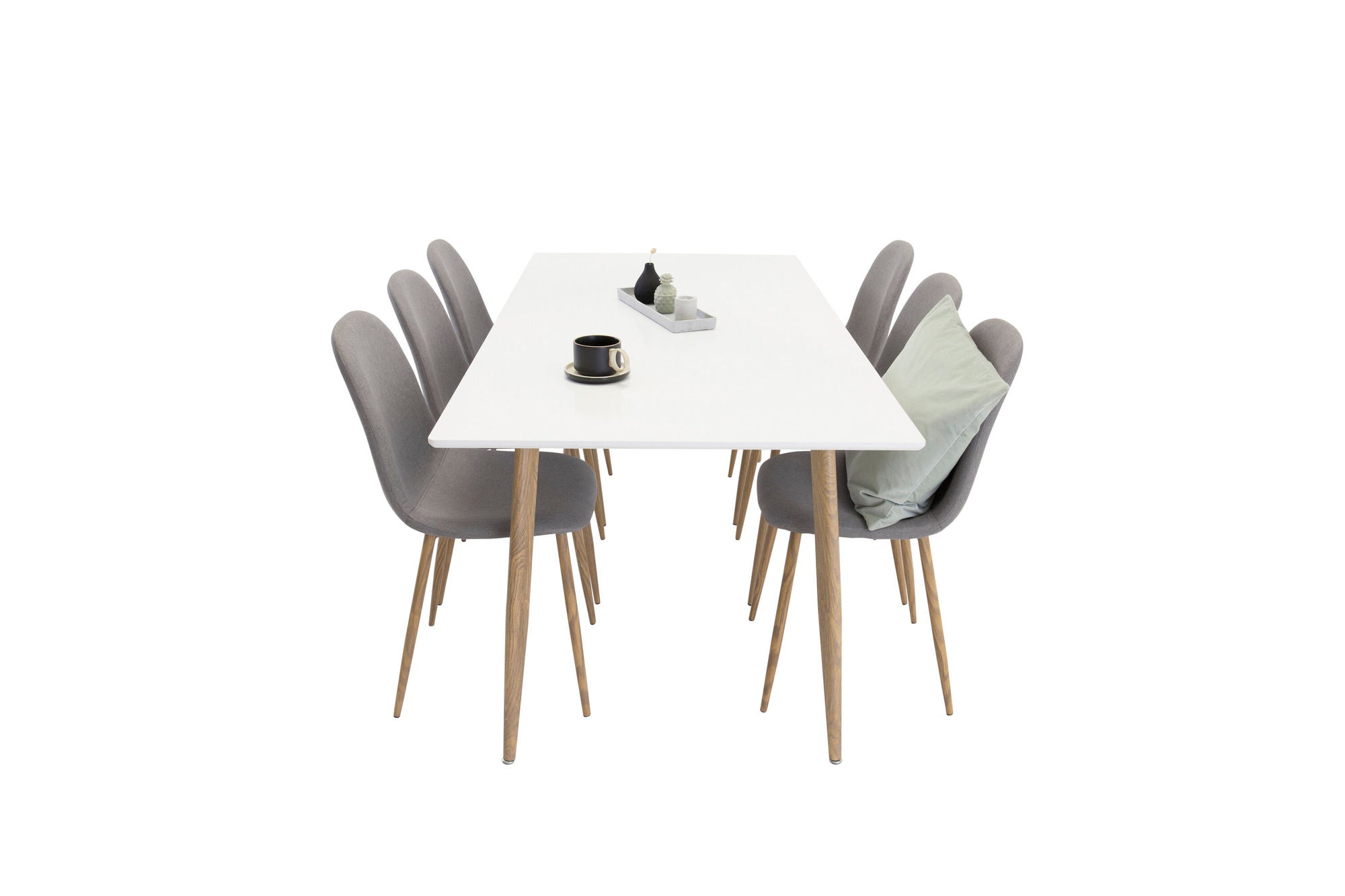 Venture Home Polar Matbord - Ek-Look / Vit- 180*90*H75 +Polar Dining chair Oak legs / Grey Fabric _6