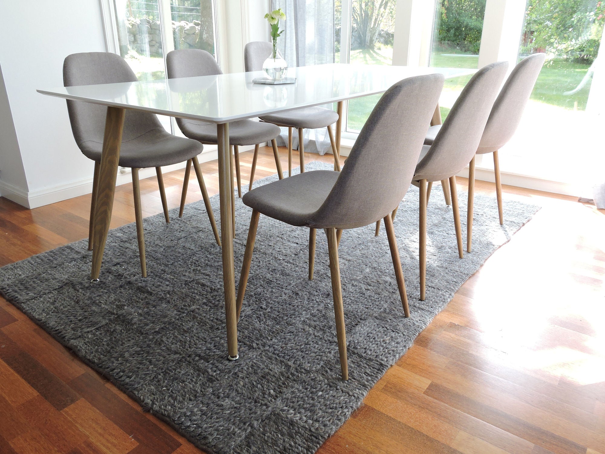 Venture Home Polar Matbord - Ek-Look / Vit- 180*90*H75 +Polar Dining chair Oak legs / Grey Fabric _6