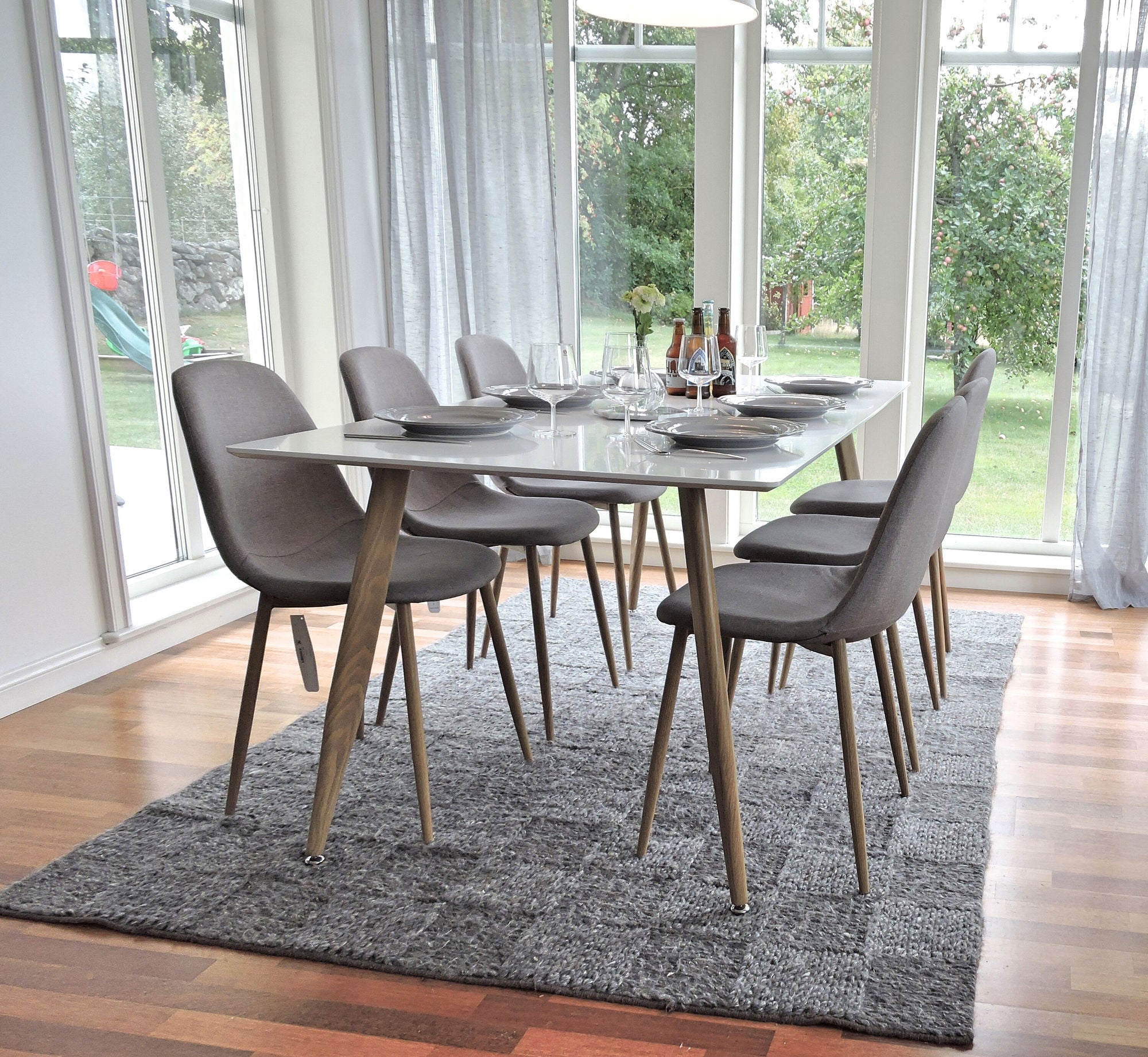 Venture Home Polar Matbord - Ek-Look / Vit- 180*90*H75 +Polar Dining chair Oak legs / Grey Fabric _6