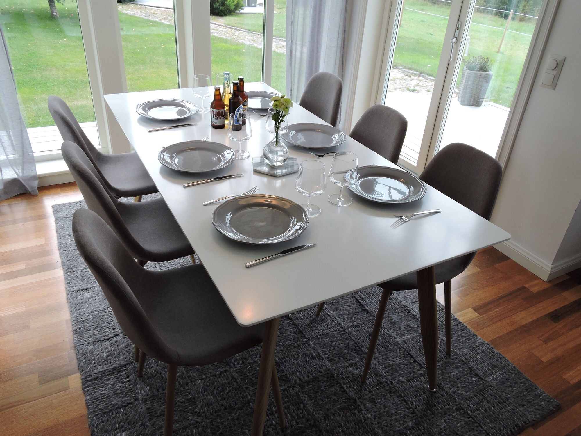 Venture Home Polar Matbord - Ek-Look / Vit- 180*90*H75 +Polar Dining chair Oak legs / Grey Fabric _6