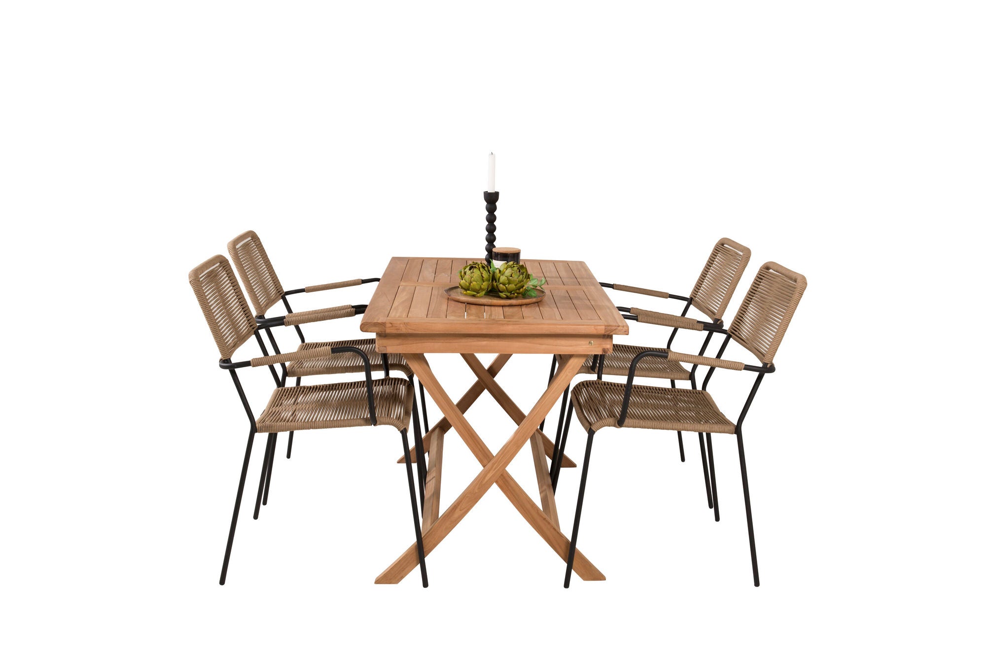 Venture Home Kenya spisebord 120*70*H75 - Teak+Lindos - Armchair - Black Alu / Latte Rope_4