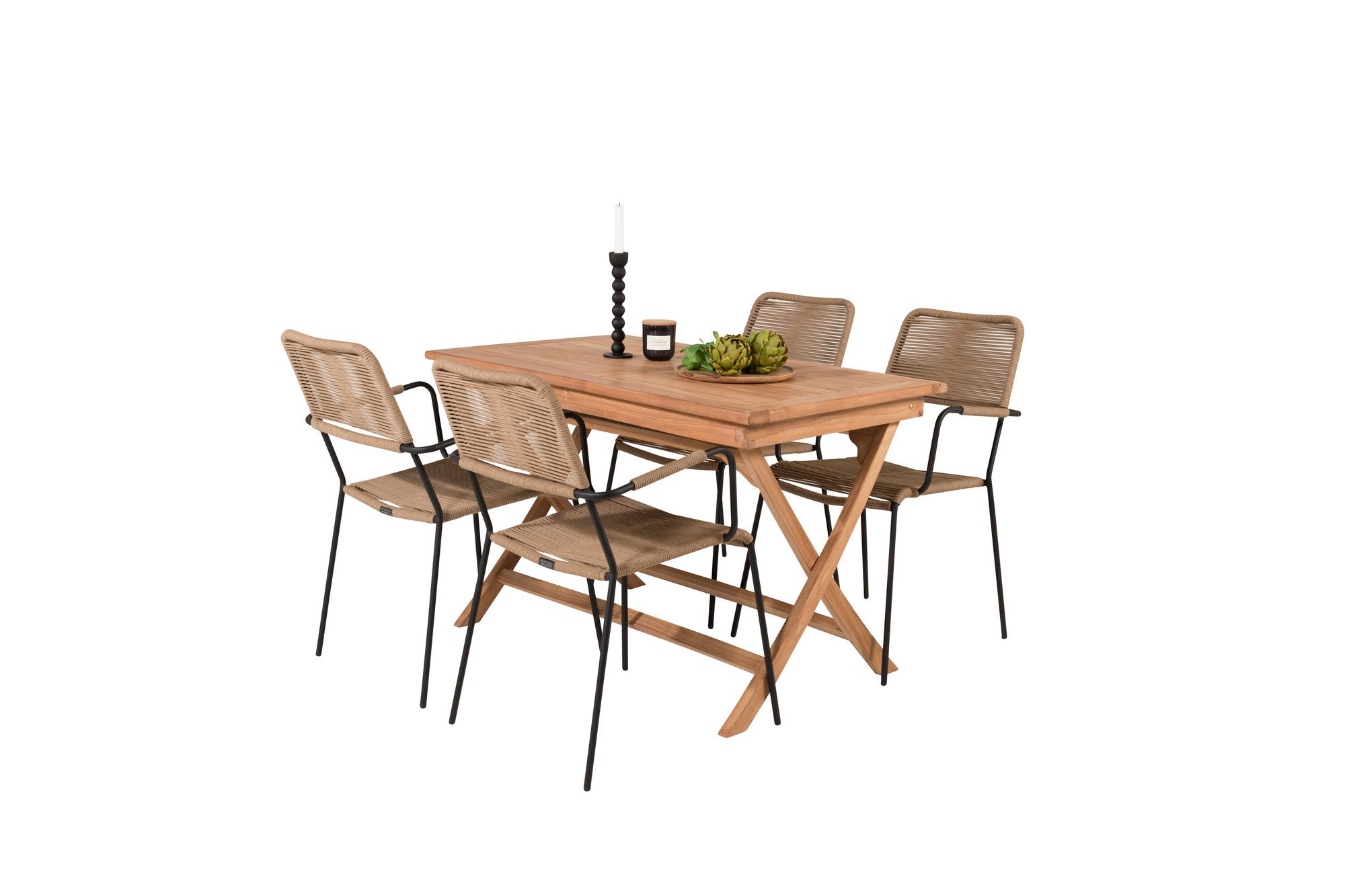 Venture Home Kenya spisebord 120*70*H75 - Teak+Lindos - Armchair - Black Alu / Latte Rope_4