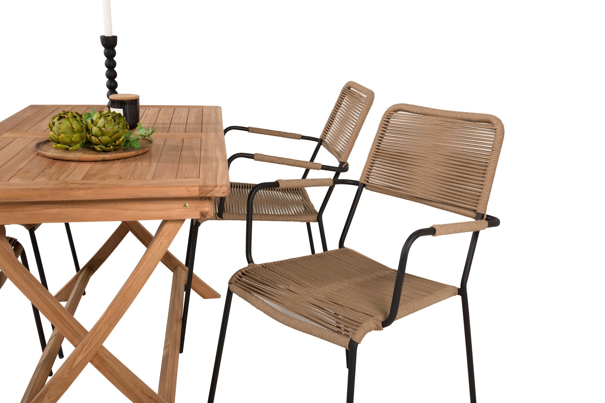 Venture Home Kenya spisebord 120*70*H75 - Teak+Lindos - Armchair - Black Alu / Latte Rope_4
