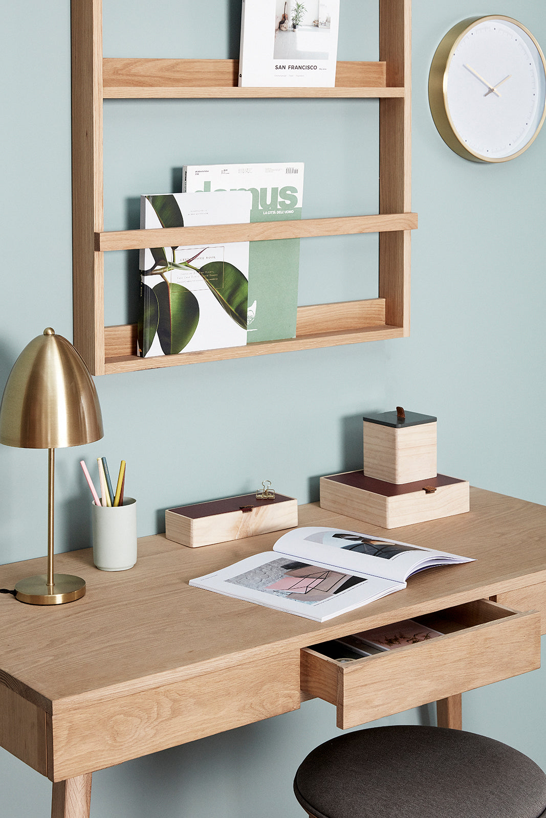 Bladholder hylde til display, stor, naturfarvet