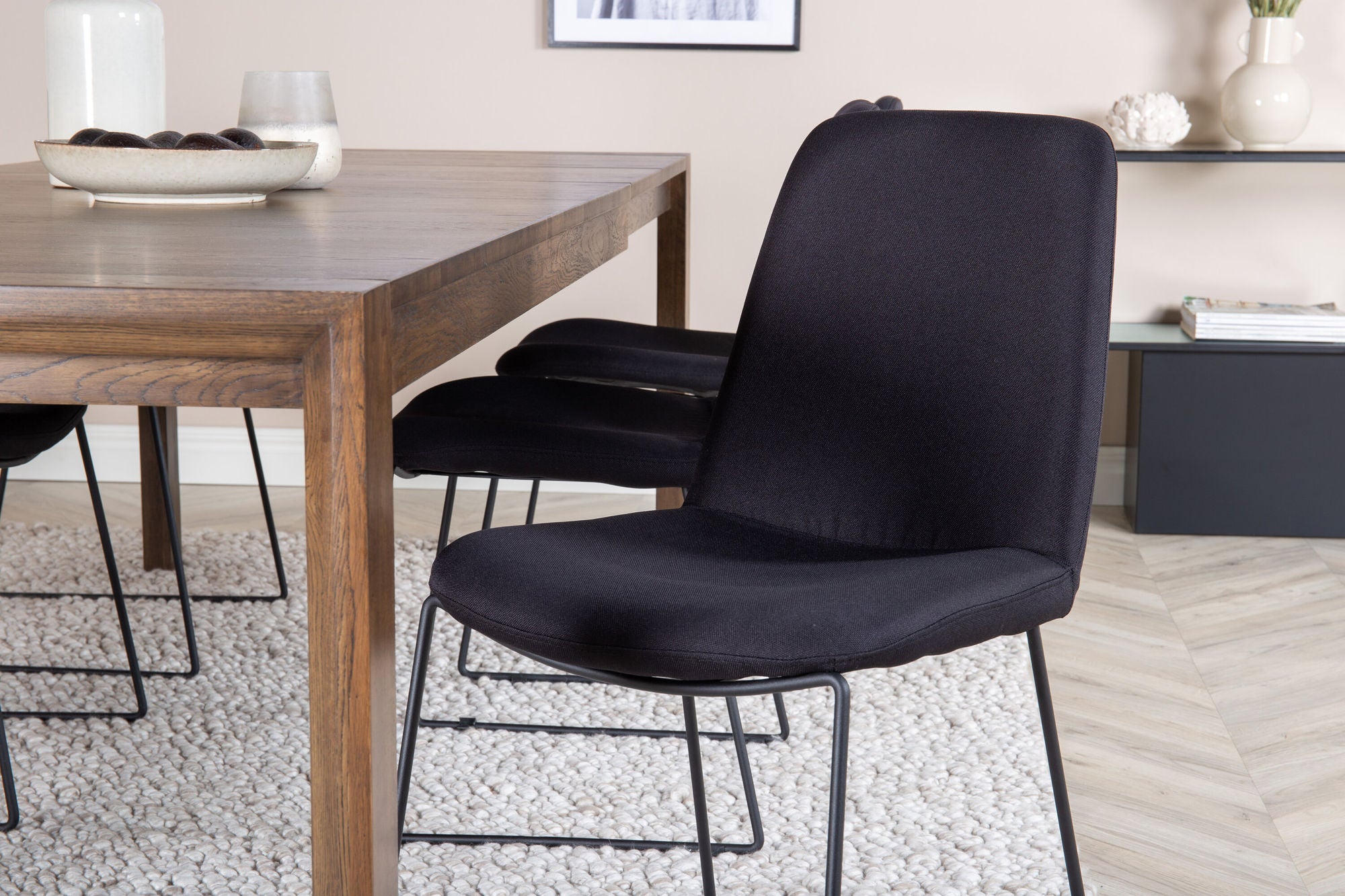Venture Home Slider Extention bord - Smoked Oak - 170+40+40cm +Muce Spisebordsstol - Black L