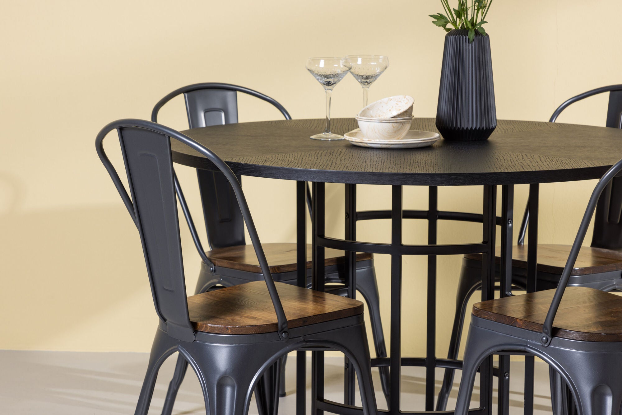 Venture Home Copenhagen spisebord - Black / Black Veneer +Tempe Spisebordsstol - Dark grey / Dark Brown MDF _4