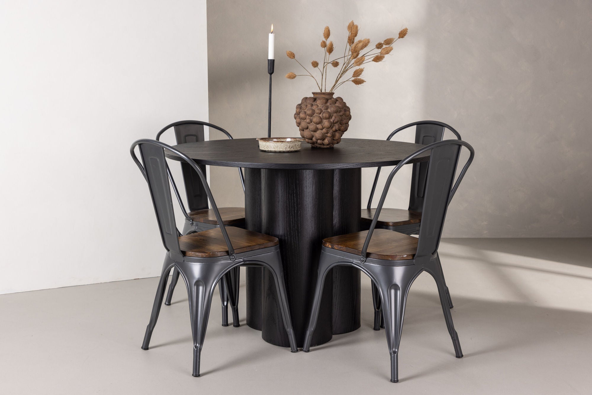 Venture Home OliviaDiningbord-Black/BlackVeneer+TempeDiningstol-Darkgrey/DarkBrownMDF_4