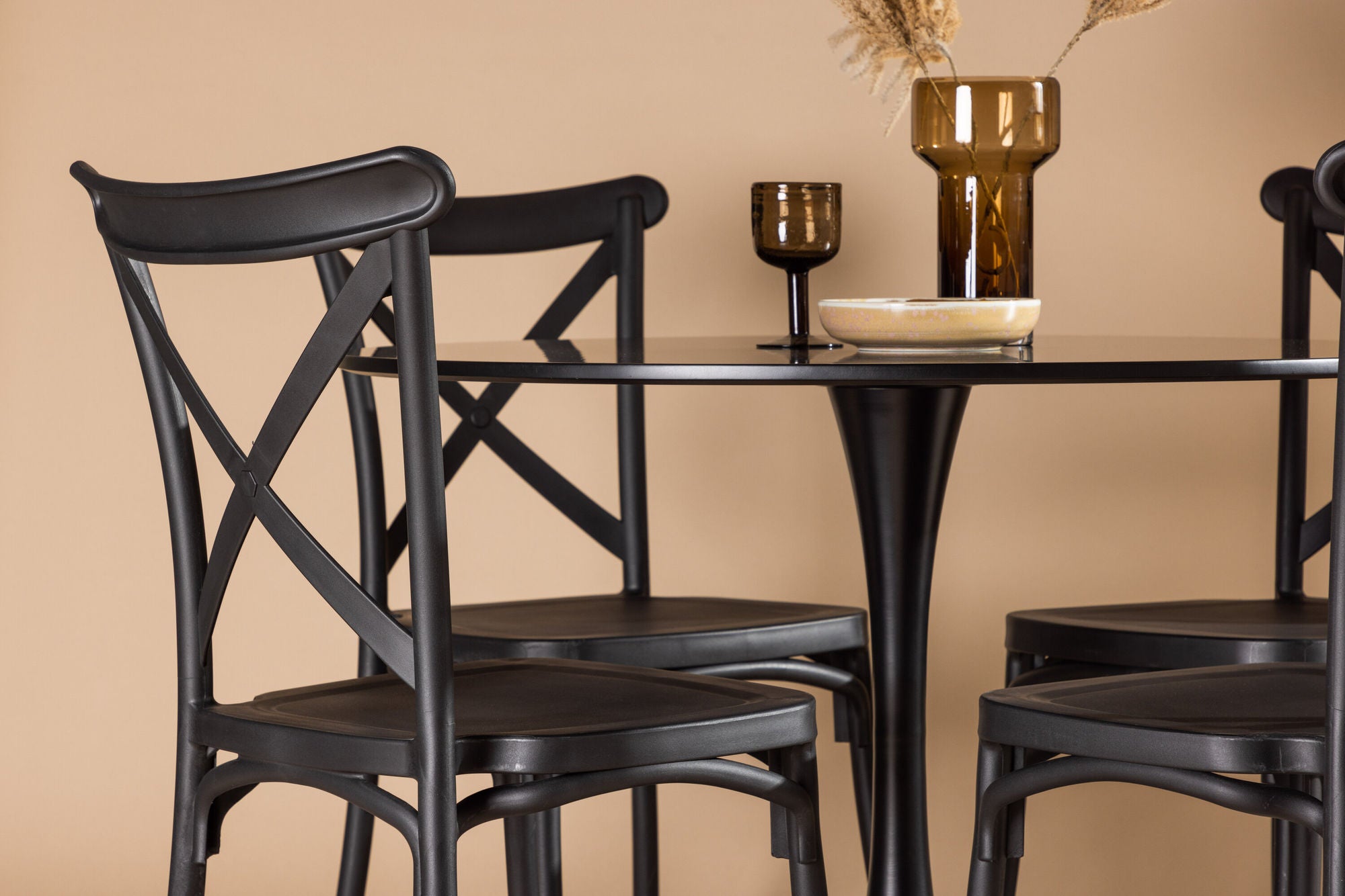 Venture Home Glade spisebord - Black / Black MDF +Crosett Spisebordsstol - Matte Black / Matte Black Plastic _4