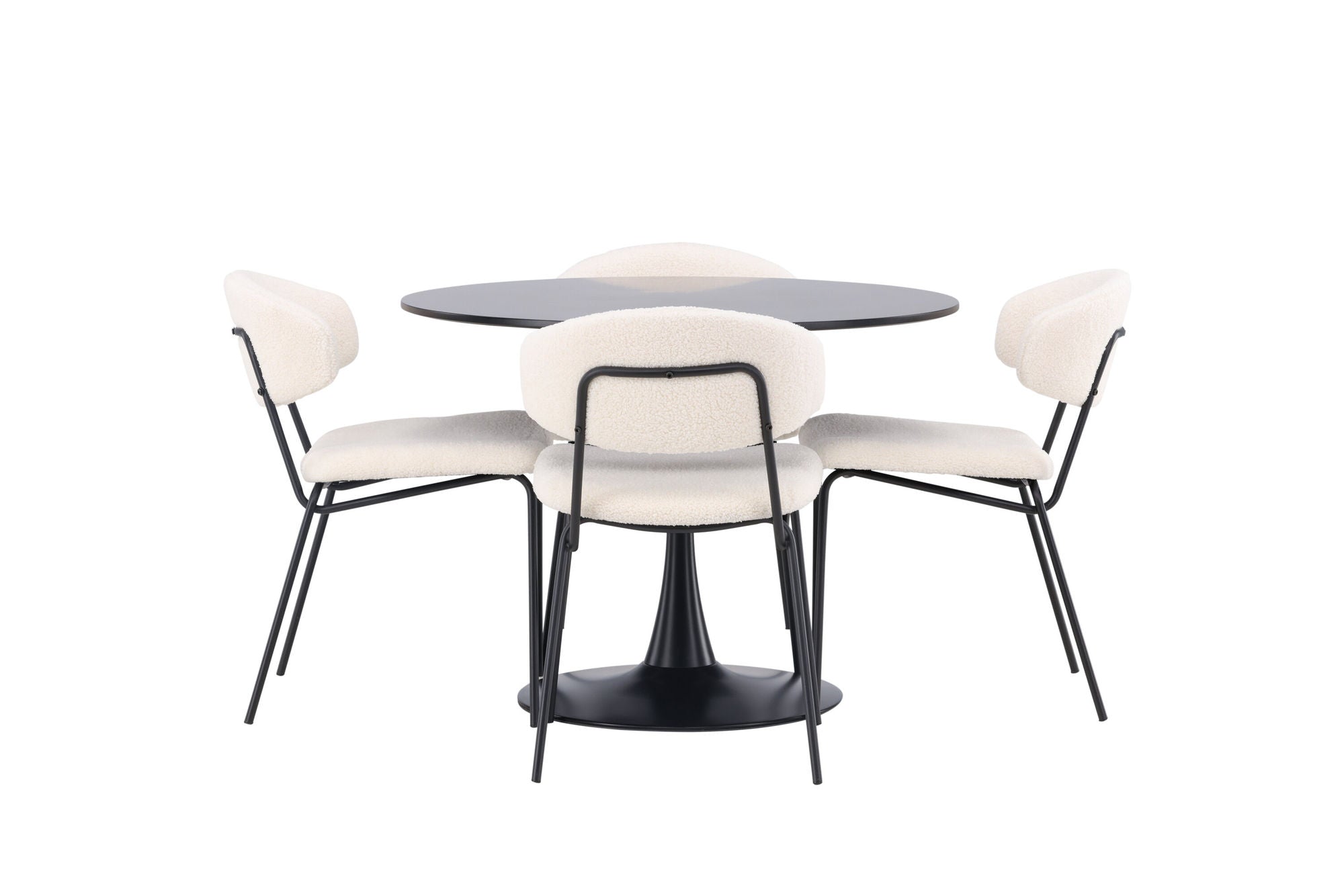 Venture Home Glade spisebord - Black / Black MDF +Chico Spisebordsstol - Black / White Boucle _4