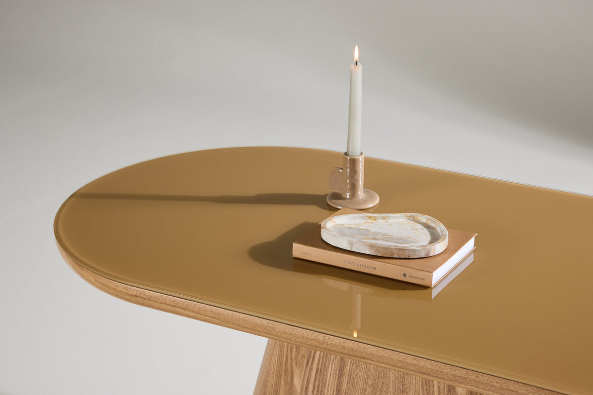 Castor Oval sofa bord - Nature / Glass Top