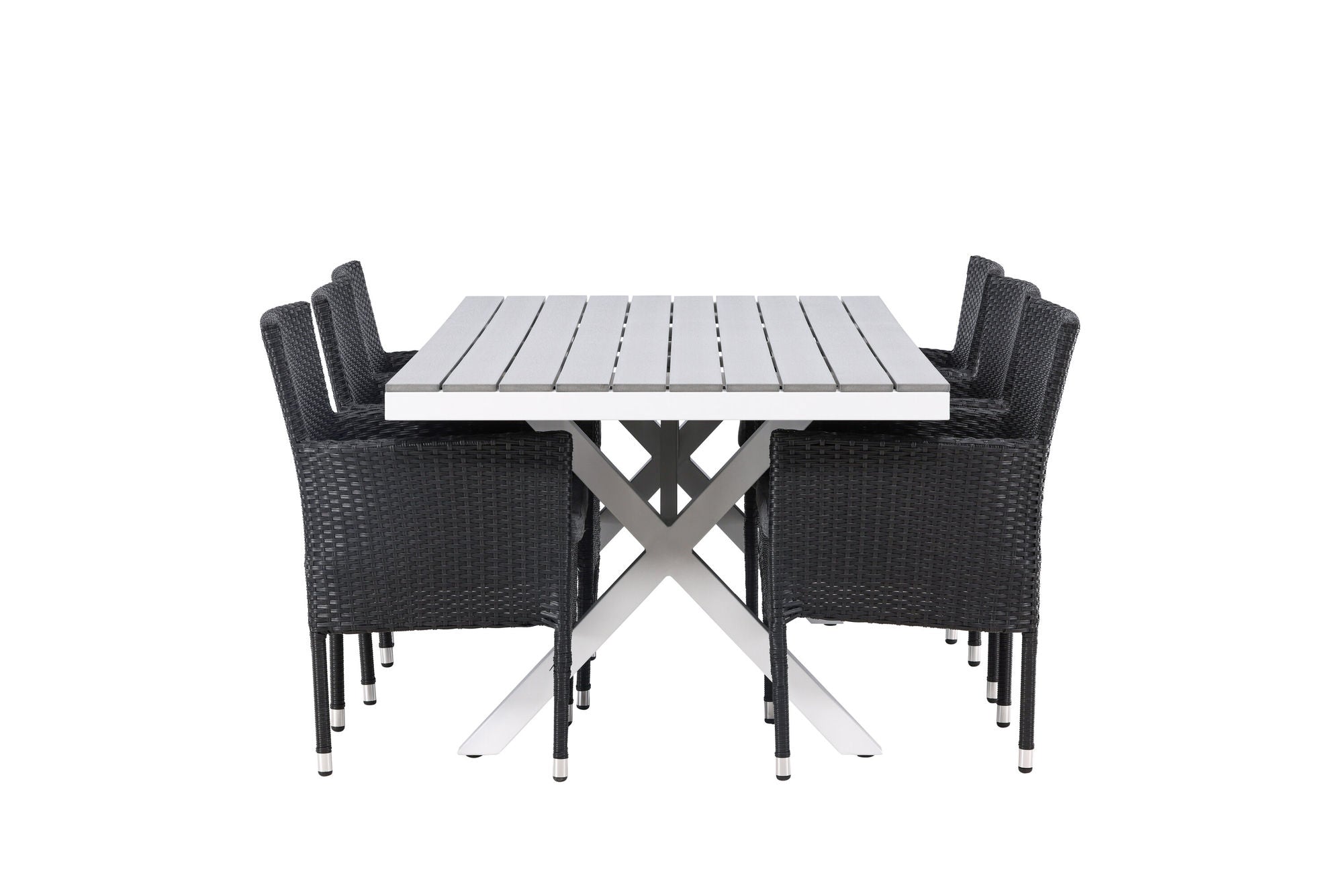 Venture Home Garcia Diningbord Alumnium - White / Light Grey Aintwood / Rectangular 100*200* +Malina Diningchair Alumnium - Black / Wicker _6
