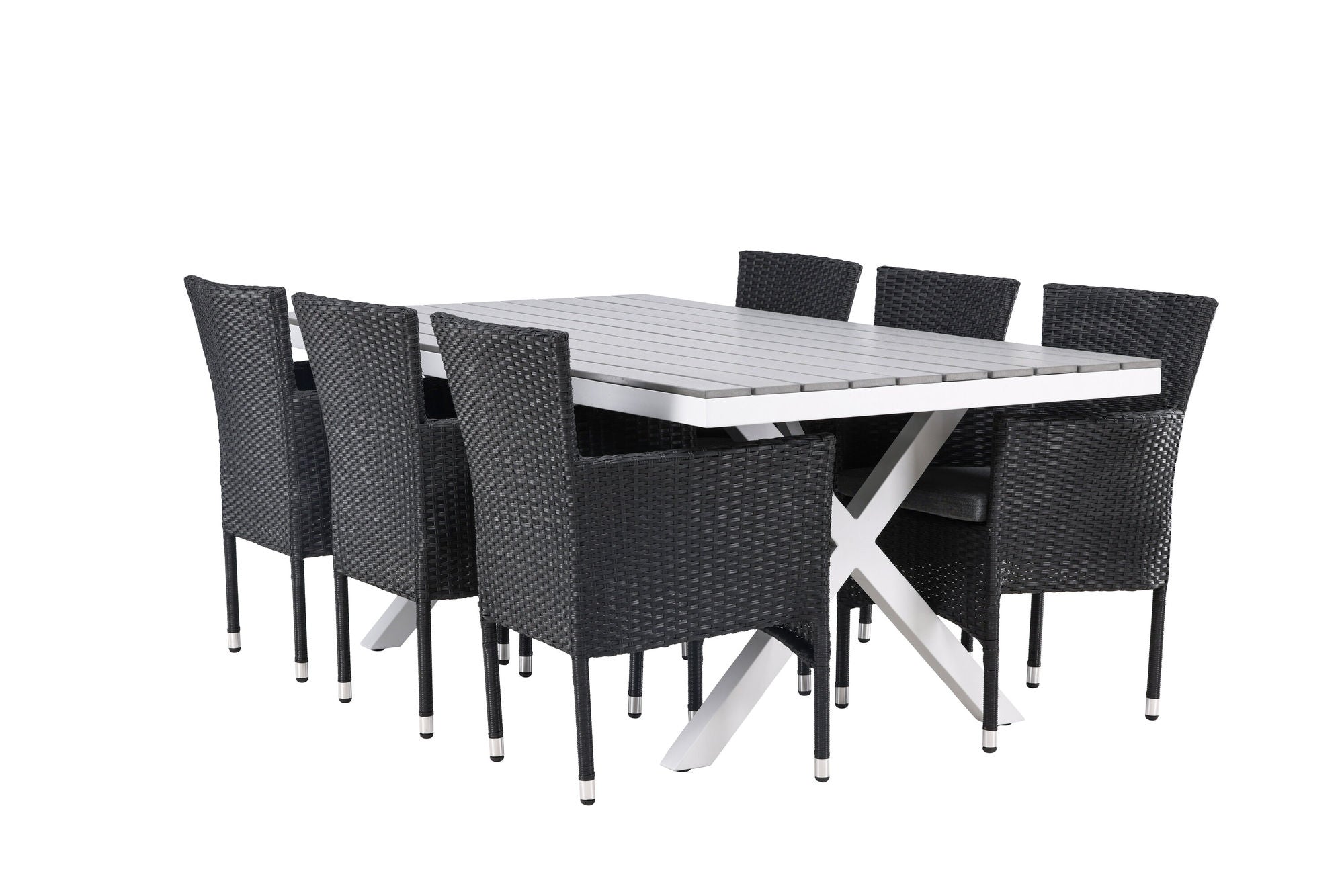 Venture Home Garcia Diningbord Alumnium - White / Light Grey Aintwood / Rectangular 100*200* +Malina Diningchair Alumnium - Black / Wicker _6