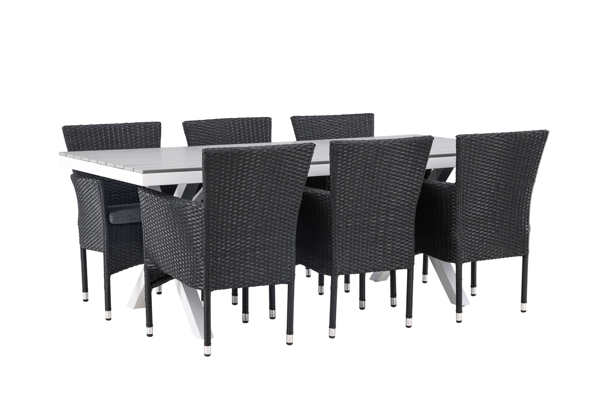 Venture Home Garcia Diningbord Alumnium - White / Light Grey Aintwood / Rectangular 100*200* +Malina Diningchair Alumnium - Black / Wicker _6