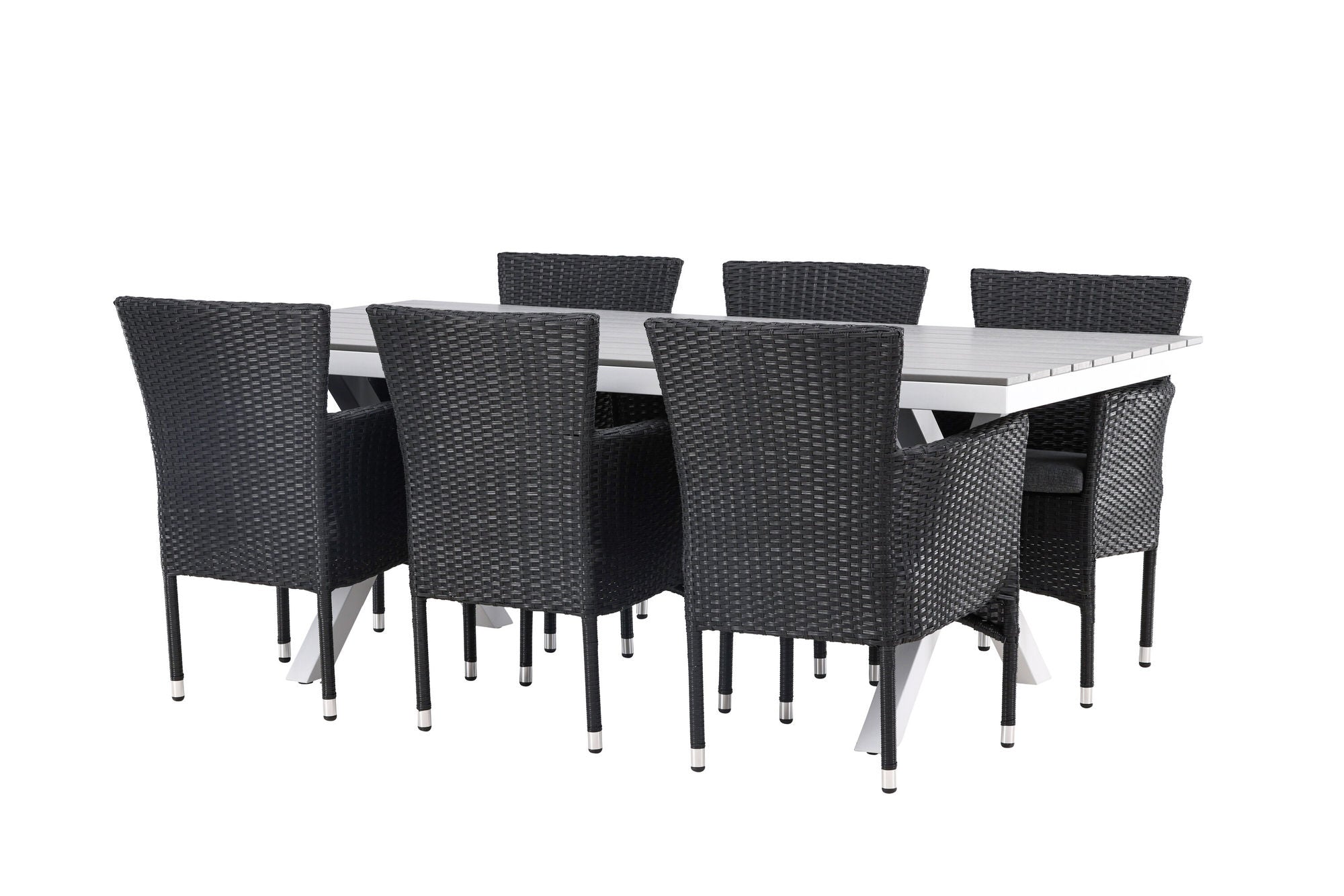 Venture Home Garcia Diningbord Alumnium - White / Light Grey Aintwood / Rectangular 100*200* +Malina Diningchair Alumnium - Black / Wicker _6