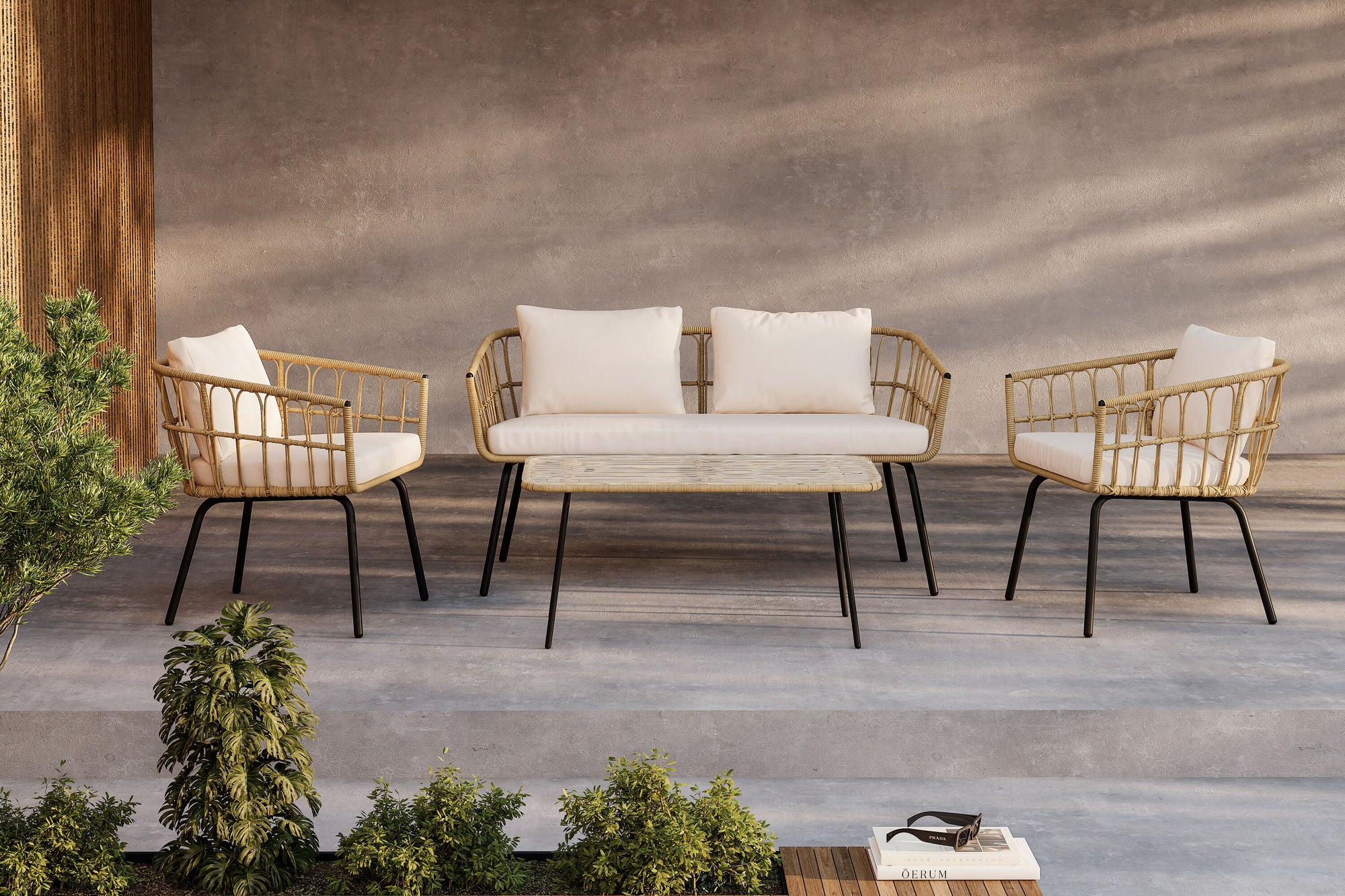 Venture Home Ortigia Lounge Set - Black / Nature Rattan