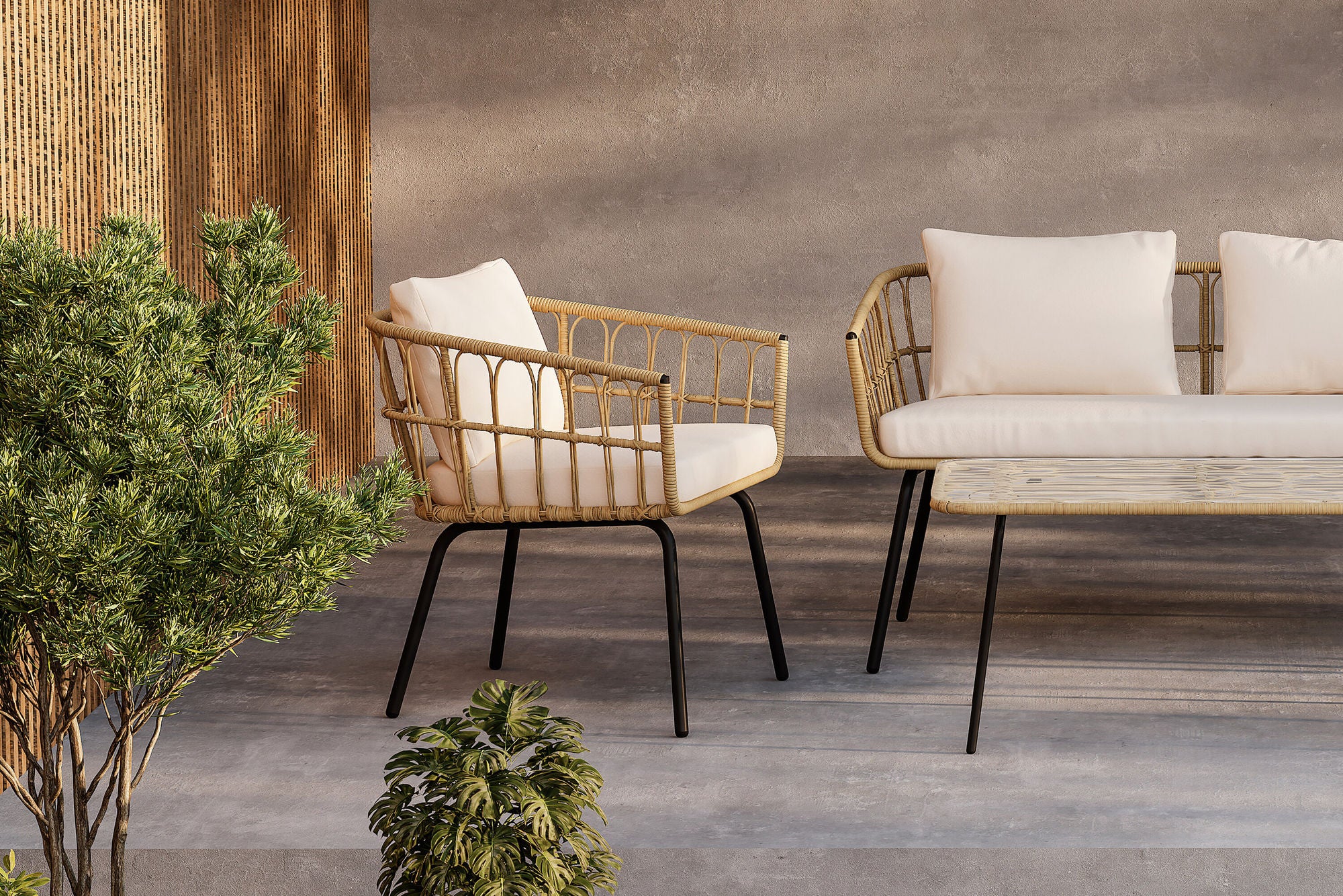 Venture Home Ortigia Lounge Set - Black / Nature Rattan