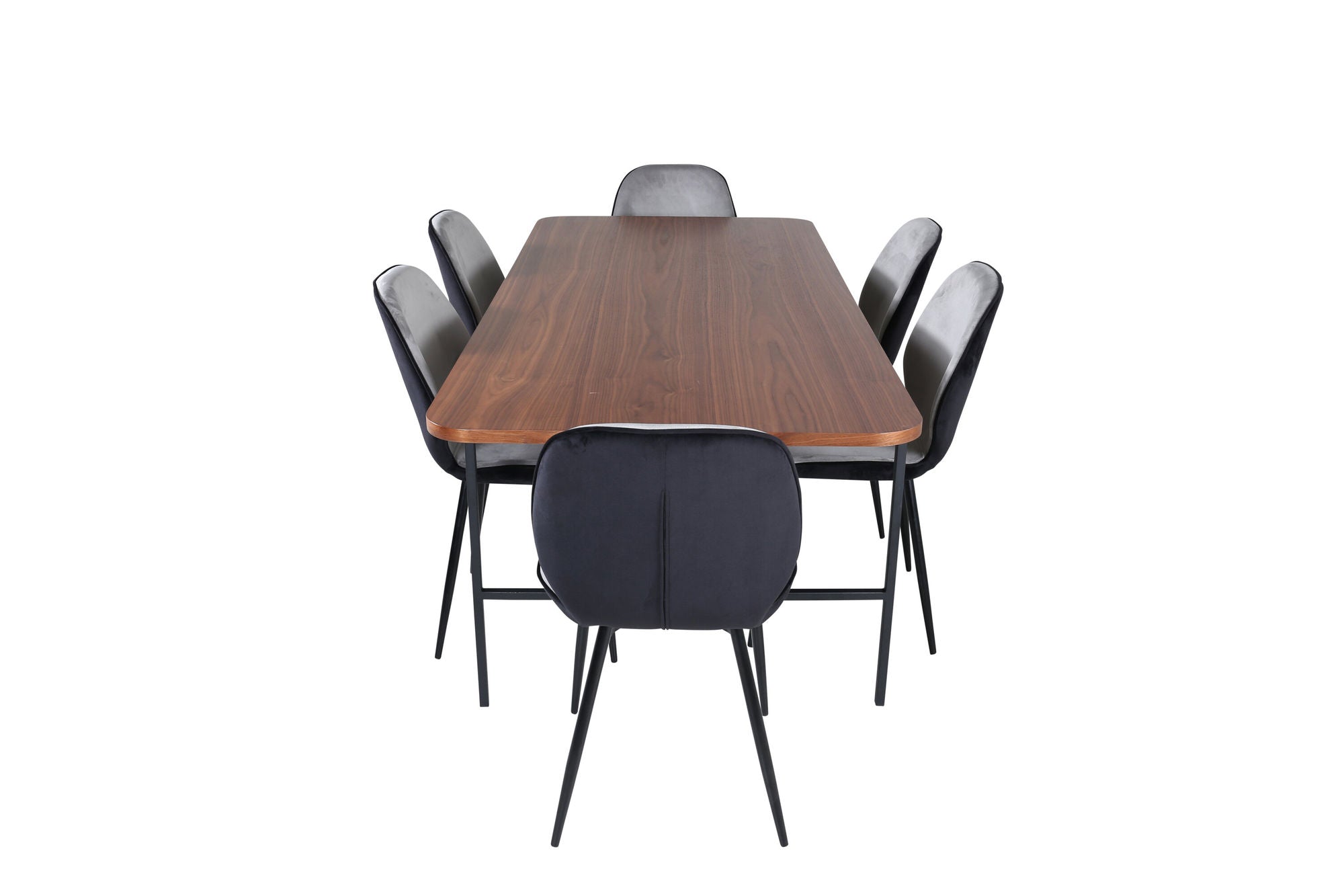 Venture Home Uno spisebord - Black / Walnut Veneer+Emma stol - Black / Black and Light Grey Black Velvet in Back Grey Velvet in front_6