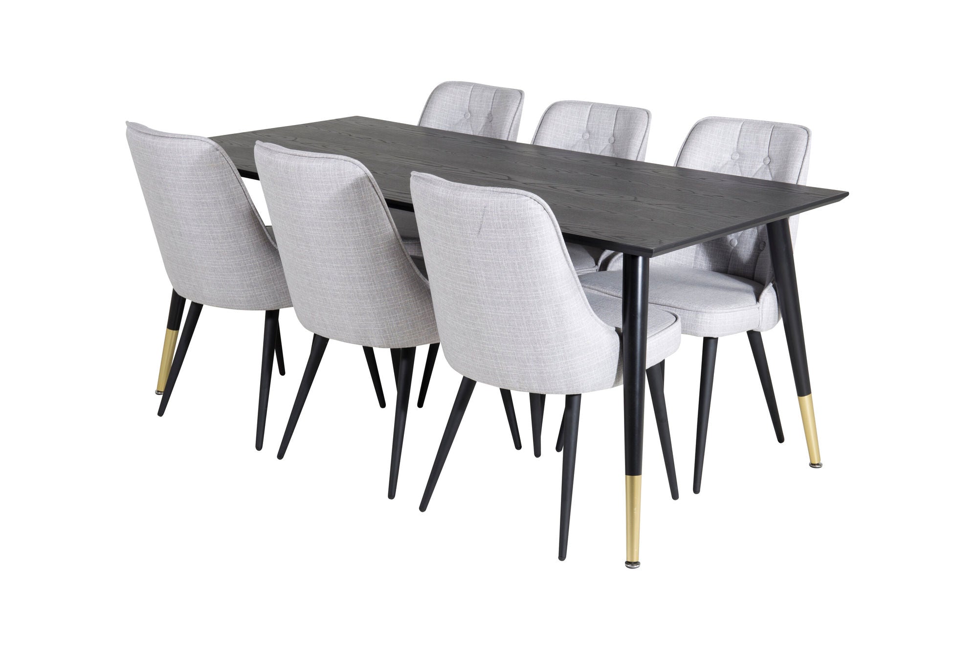 Venture Home Dipp spisebord - 180*90cm - Black / Black Brass+Velvet Deluxe Spisebordsstol - Black Legs - Light Grey Fabric_6